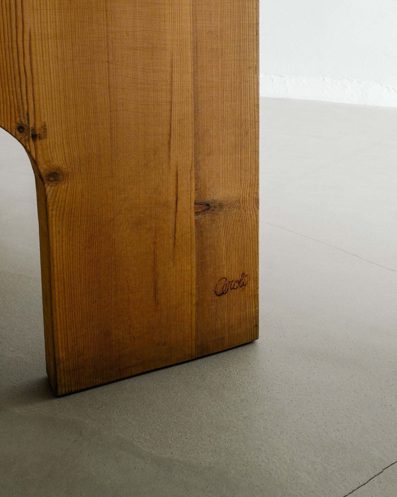 Vintage Italian Mid Century Wooden Dining Table In Stained Pine By Mario Ceroli For Poltronova Italy, 1970s photo vinterior