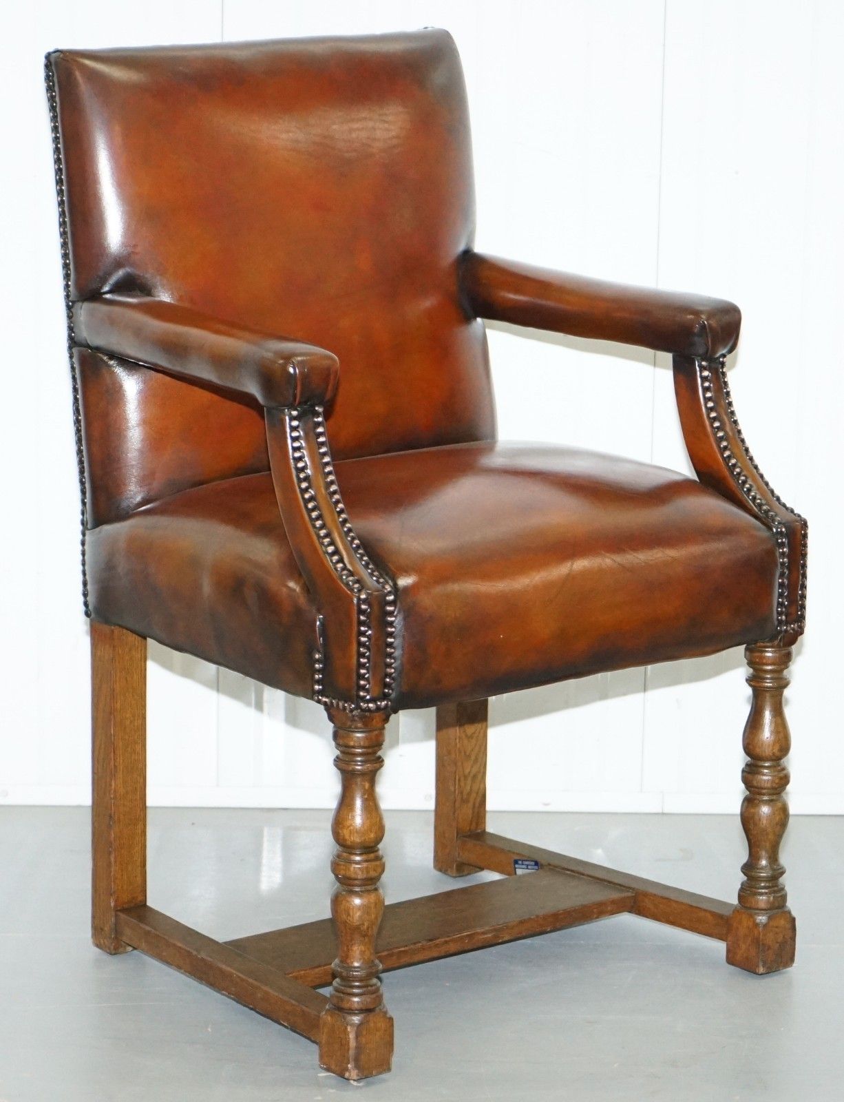 8 Howard & Son's Stamped Circa 1900 Brown Leather Carver Gainsborough Armchairs photo furniture