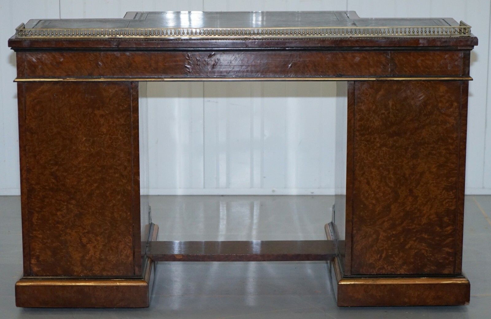 Very Rare Gillow 1852 57 Breakfront Library Desk Brass Gallery Burr Amboyna Wood photo vintage