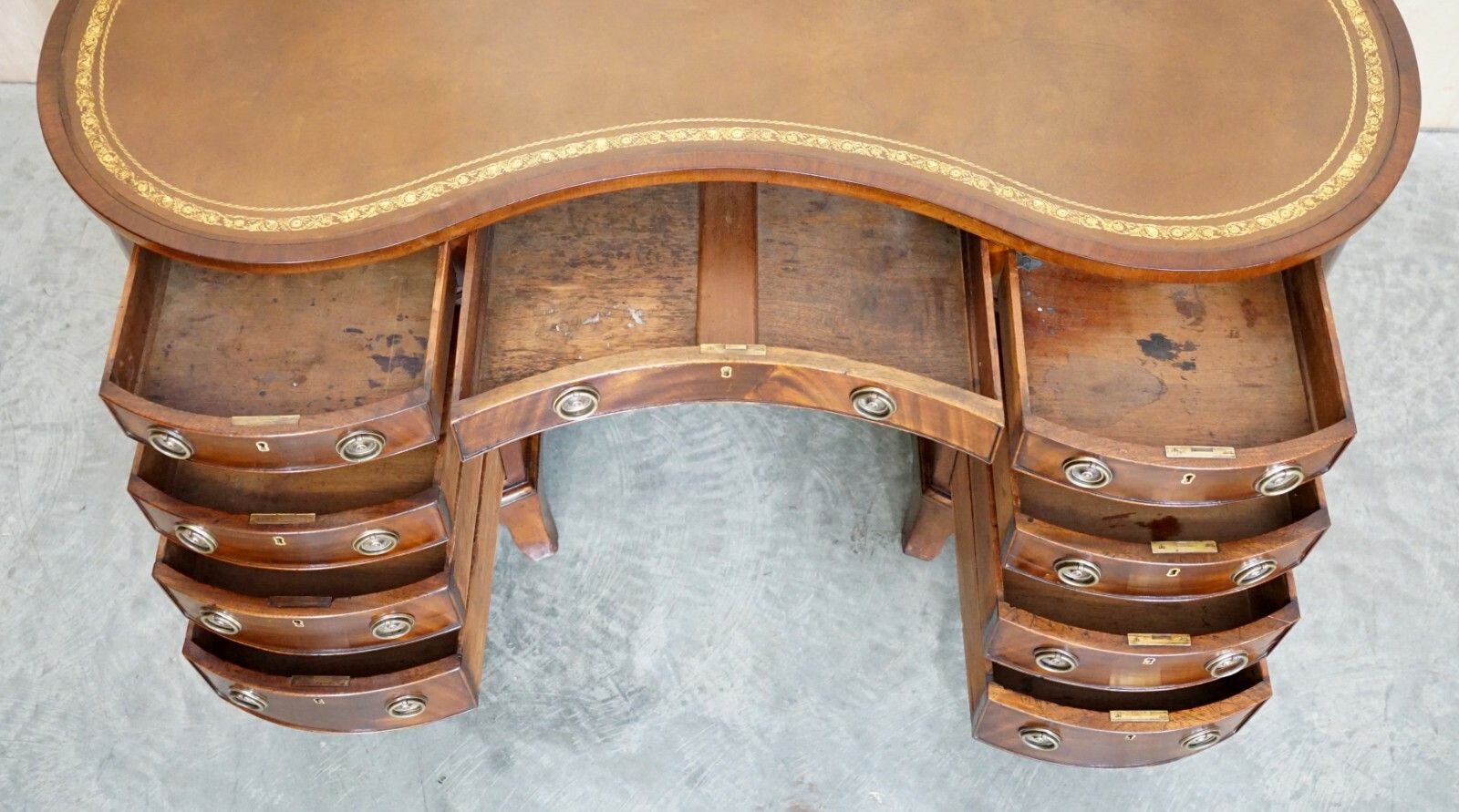 Furniture Important Fully Restored Antique Victorian Bookcase Back Leather Top Kidney Desk photo