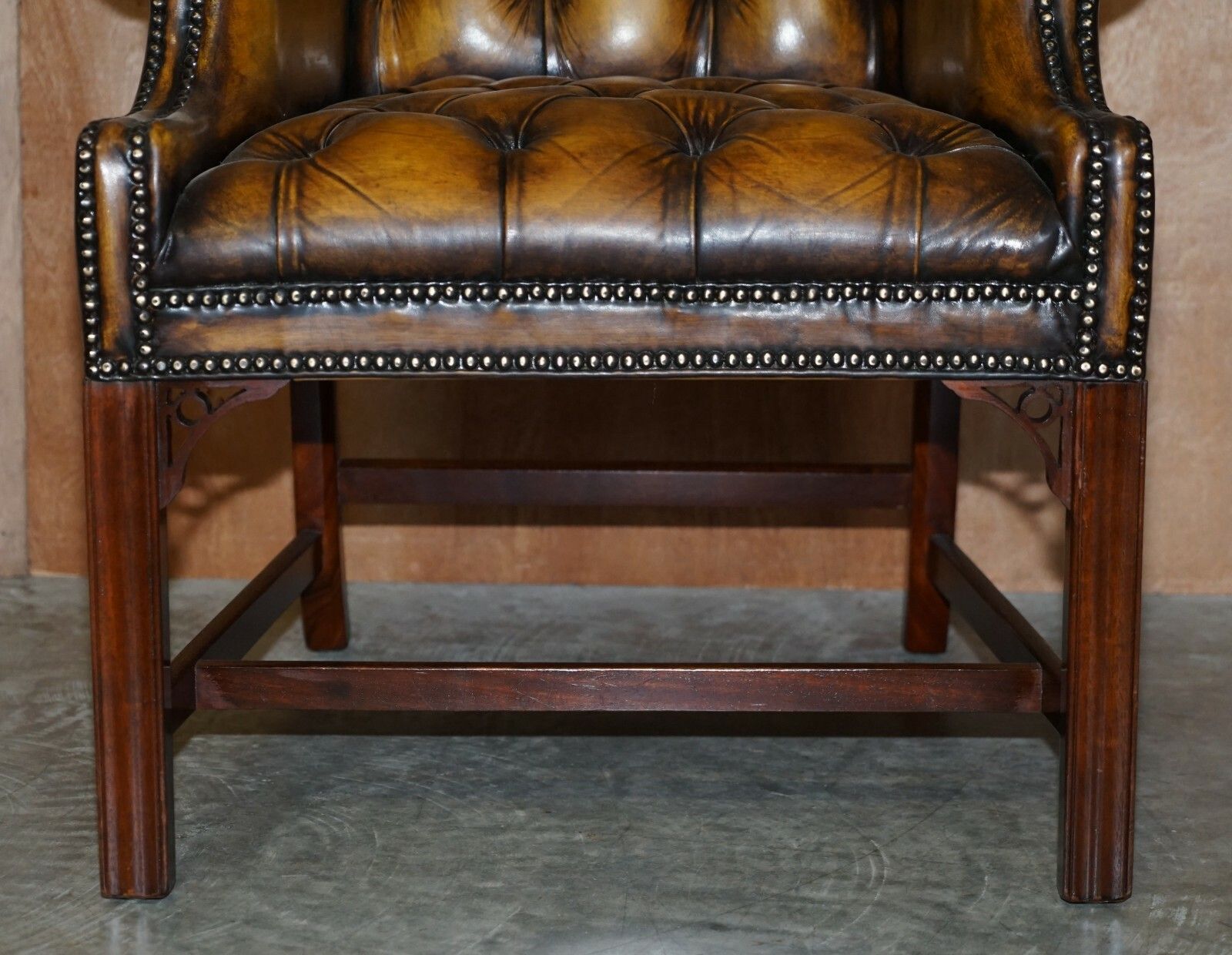 photo furniture Eight Restored Brown Leather Thomas Chippendale Chesterfield Club Armchairs 8