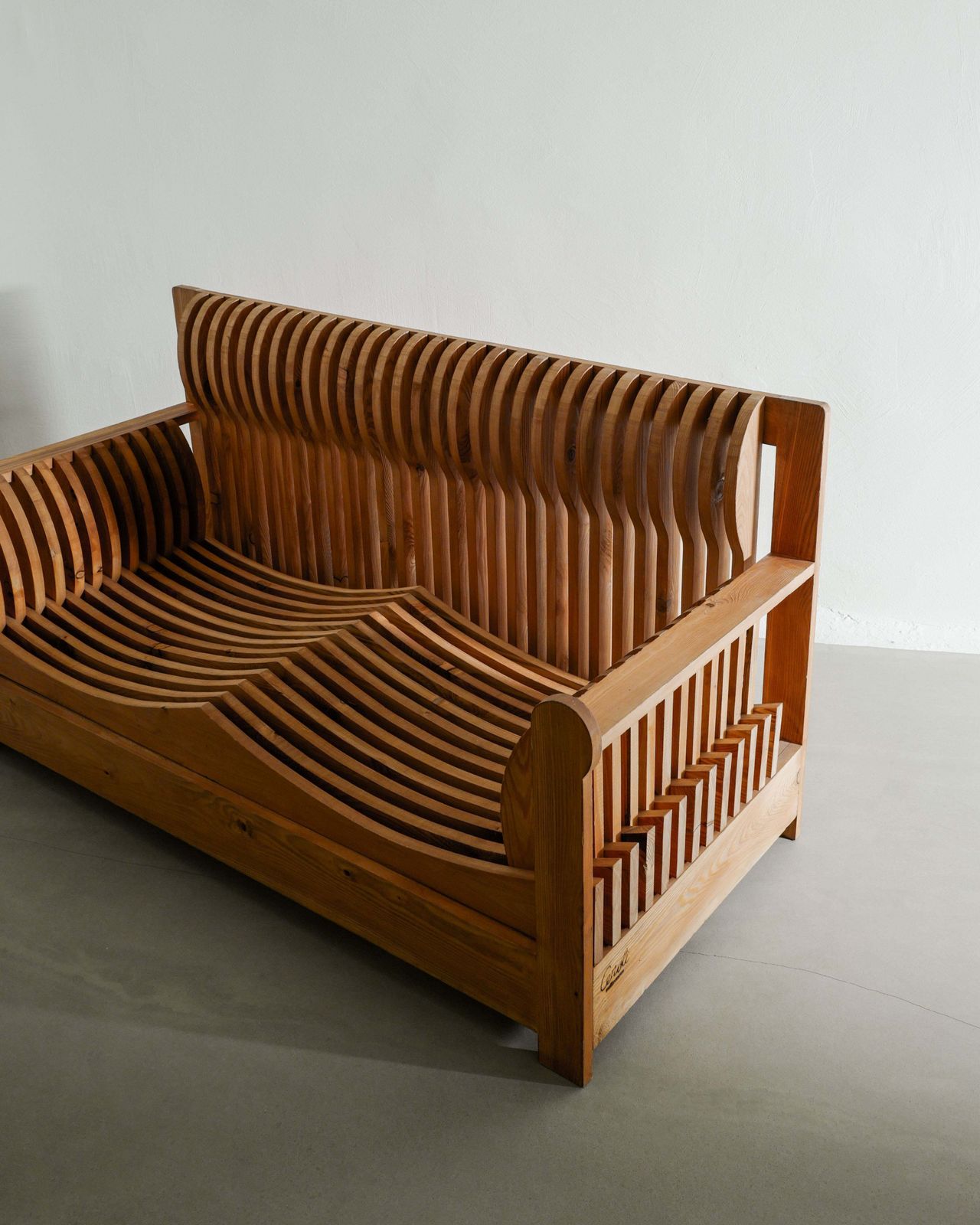 Vintage Italian Mid Century Wooden Two Seater Sofa In Pine Wood By Mario Ceroli For Poltronova Italy, 1970s photo 28500.0