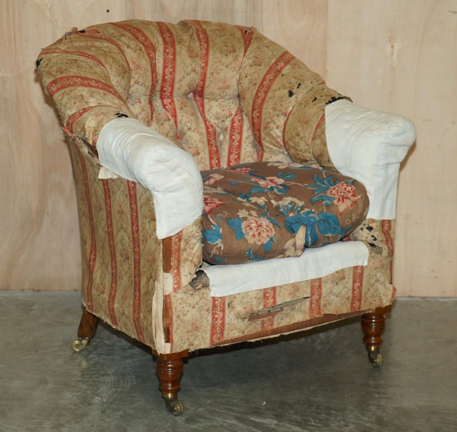 Pair Of Antique Original Ticking Fabric Howard & Son's Chesterfield Armchairs photo furniture