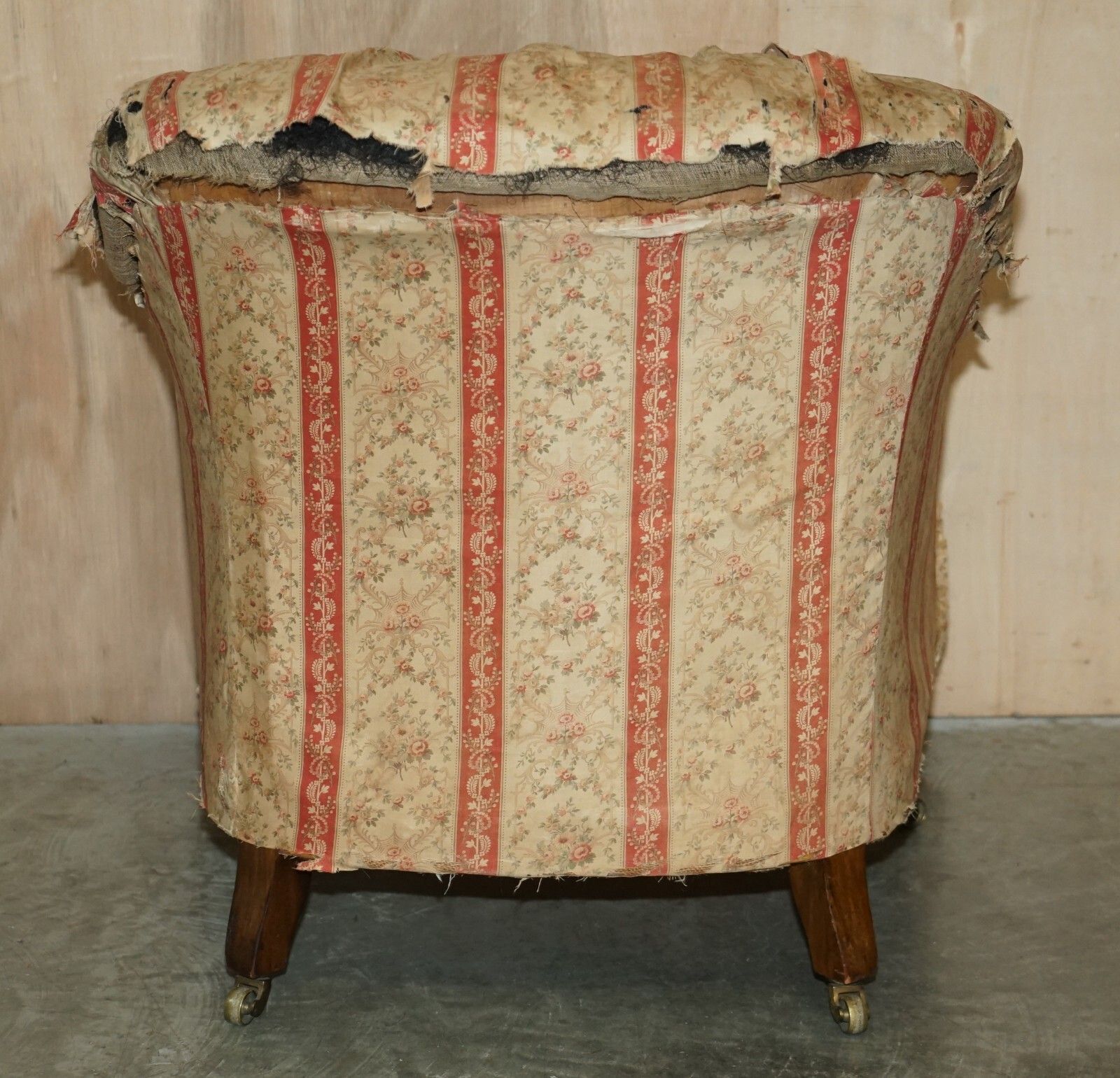 Pair Of Antique Original Ticking Fabric Howard & Son's Chesterfield Armchairs photo vintage