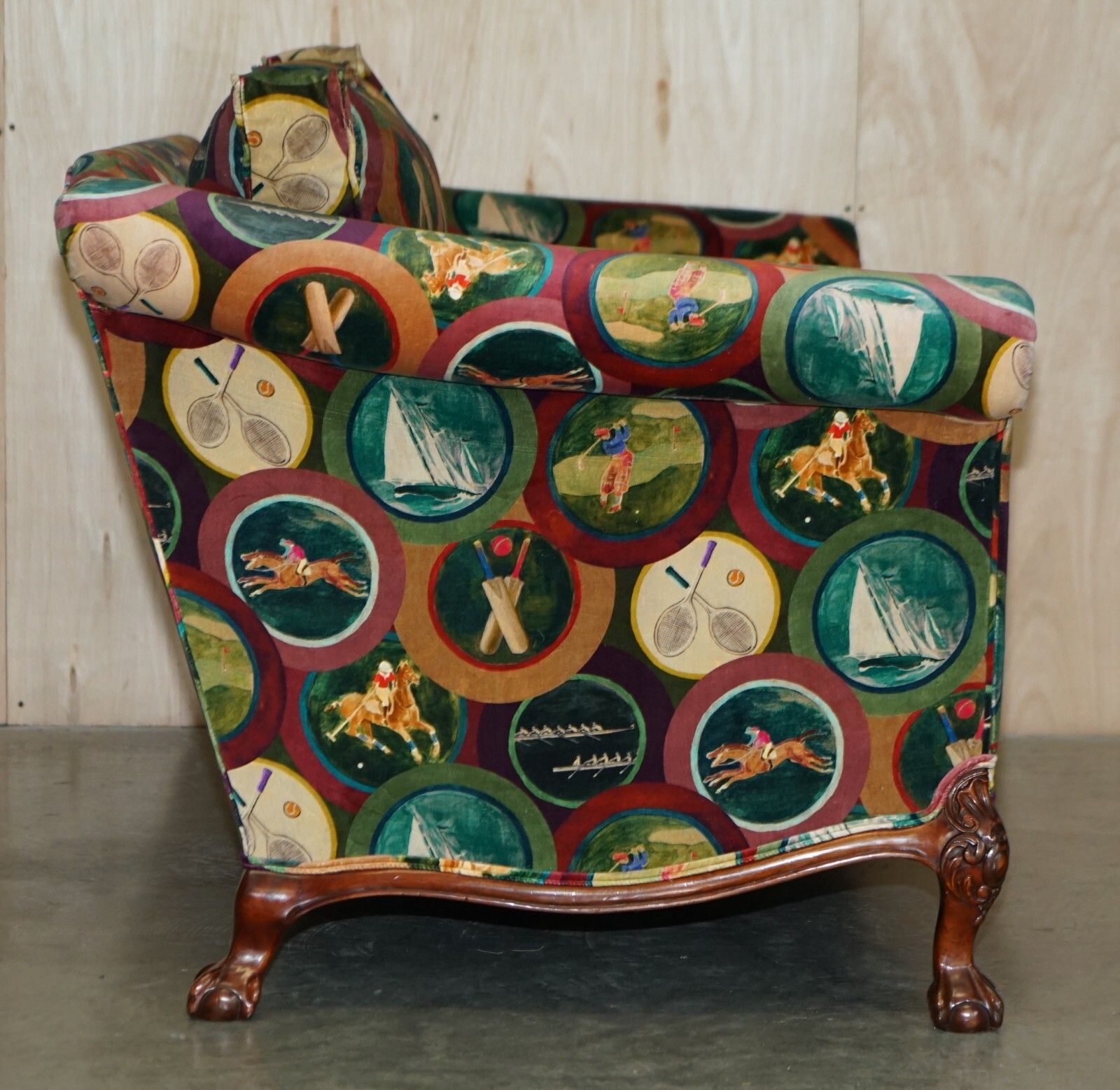 photo for sale Brand New Mulberry Silk Velvet Sporting Life Howard Style Claw & Ball Feet Sofa