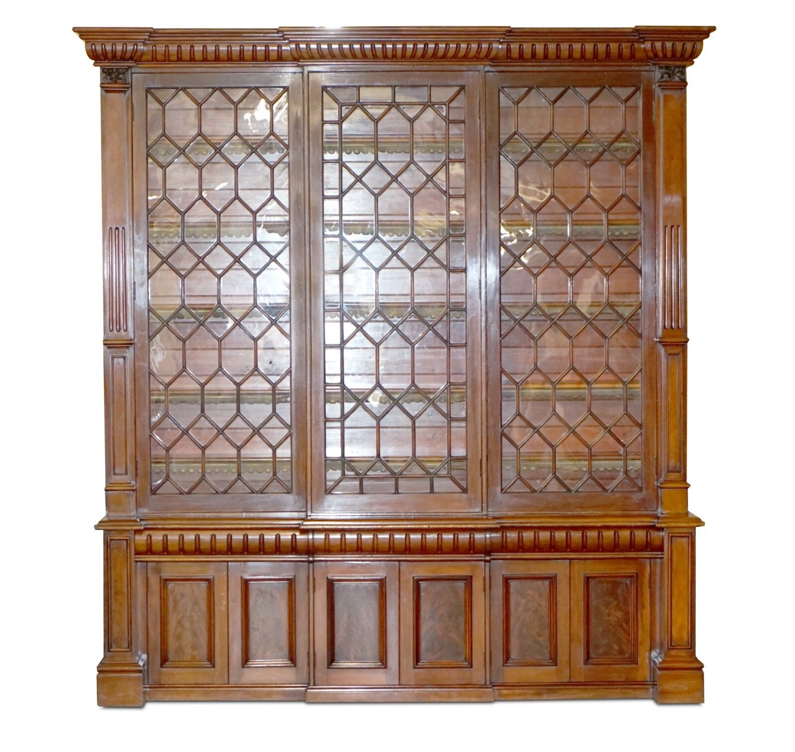 Monumental 2.9 Meter Tall Antique Victorian Mahogany Astral Glazed Bookcase photo vintage