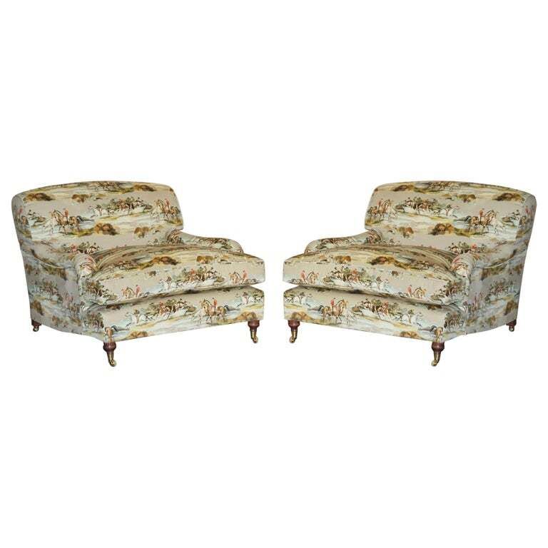 New Pair Of Mulberry Custom Howard Love Seat Armchairs Morning Gallop Velvet