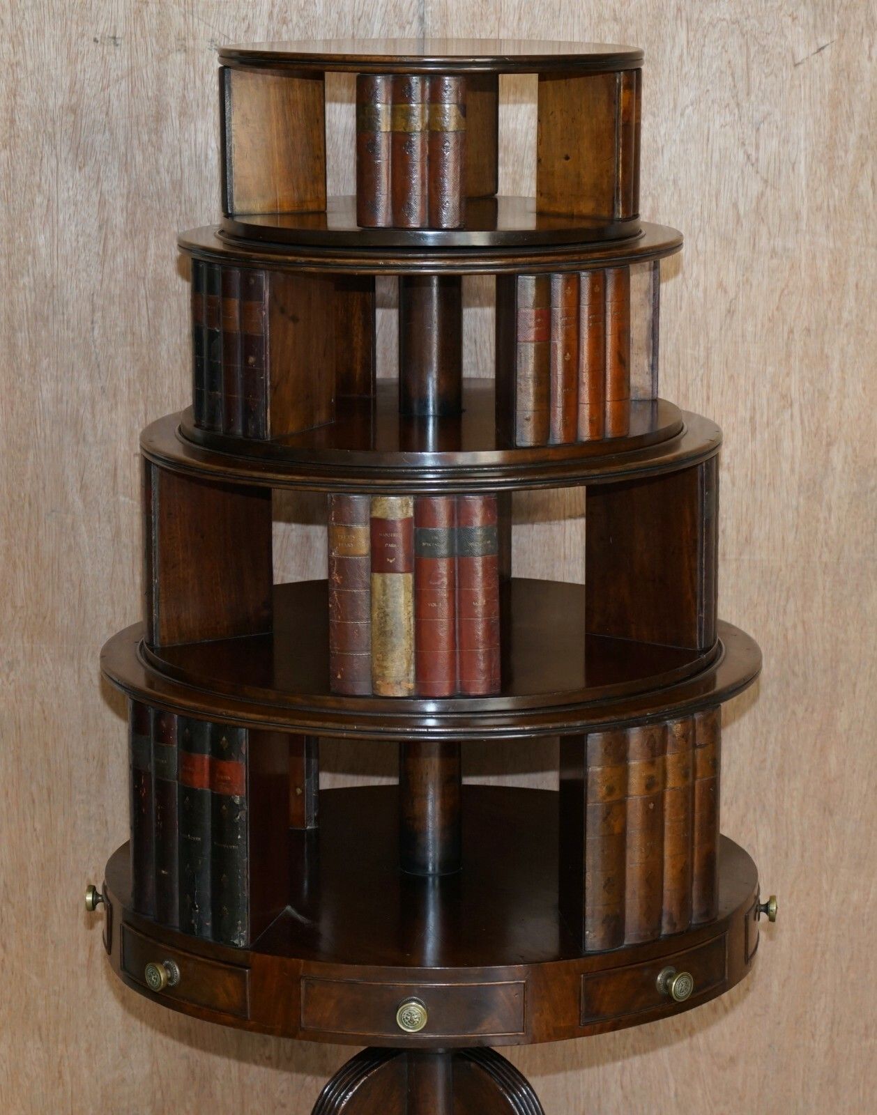 Restored Regency Circa 1810 Revolving Mahogany Library Bookcase With Faux Books photo furniture