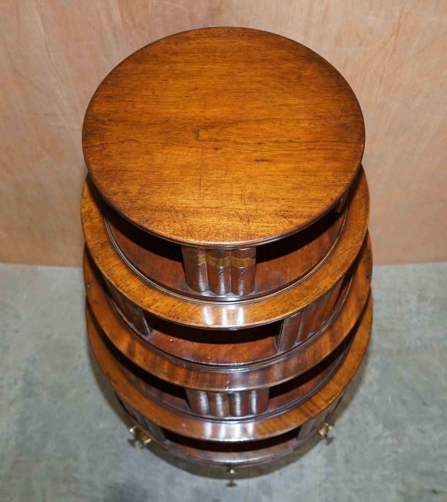 Furniture Restored Regency Circa 1810 Revolving Mahogany Library Bookcase With Faux Books photo