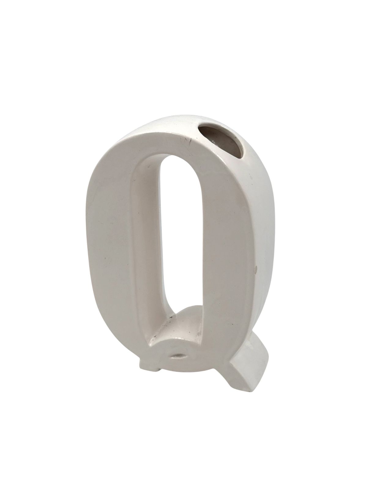 Space Age White Q Letter Shaped Ceramic Solifleur Vase, Marcel Radureau France Ca. 1970 photo furniture