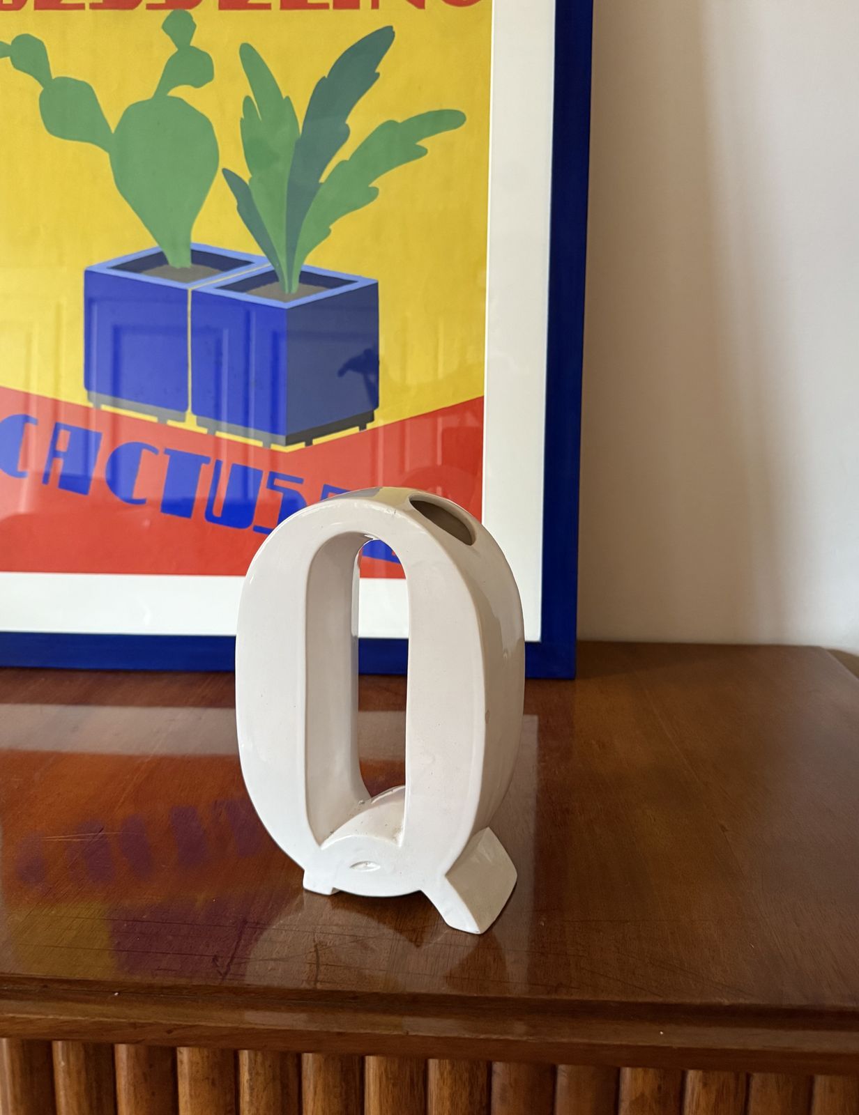 Space Age White Q Letter Shaped Ceramic Solifleur Vase, Marcel Radureau France Ca. 1970 photo for sale