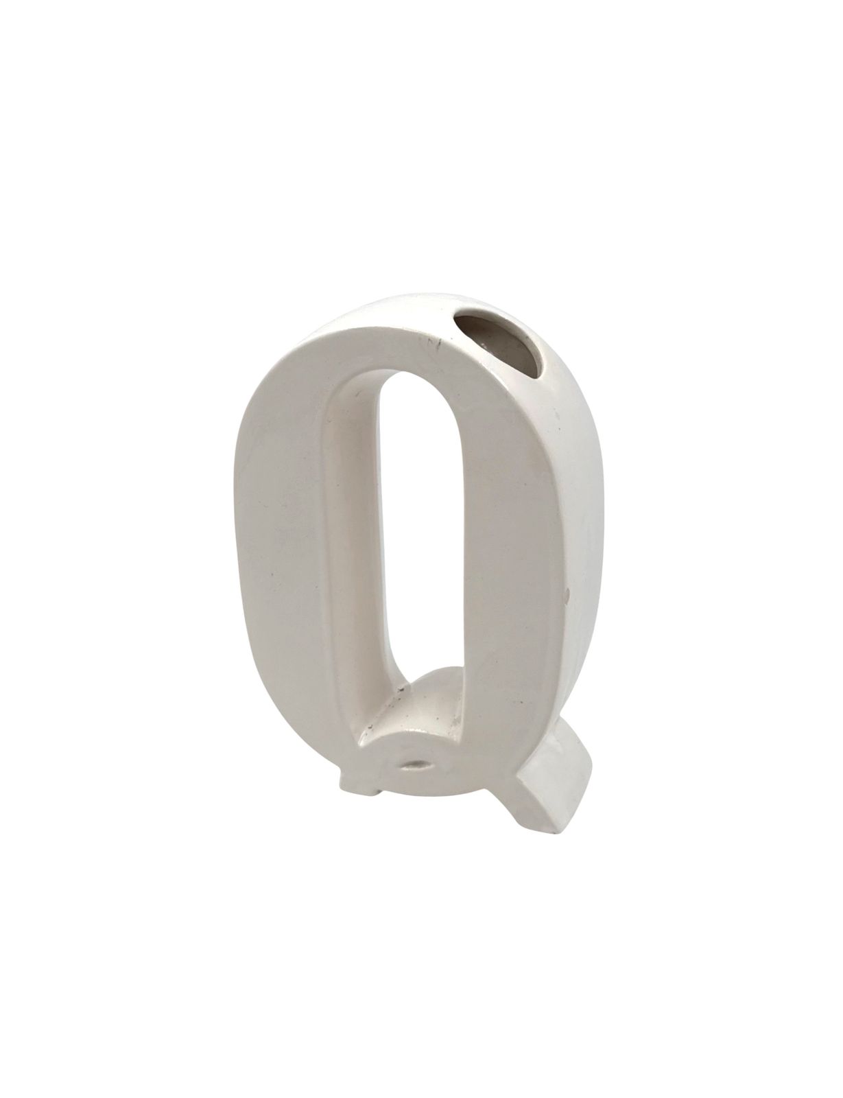 Space Age White Q Letter Shaped Ceramic Solifleur Vase, Marcel Radureau France Ca. 1970