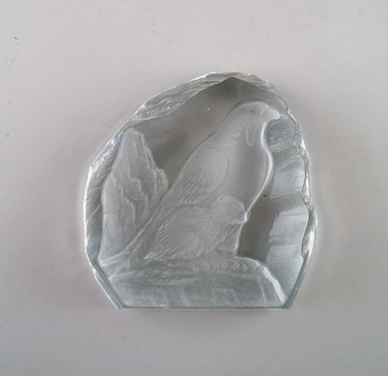 Paul Hoff For Swedish Glass Et Al, 2 Glass Blocks With Motifs Of Birds photo for sale