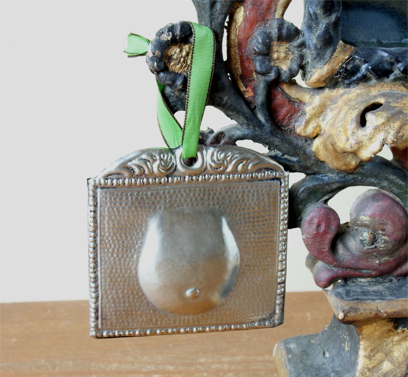 Silver Plate Ladies Pregnant Belly Ex Voto. Religious Votive Offering. photo 125.0