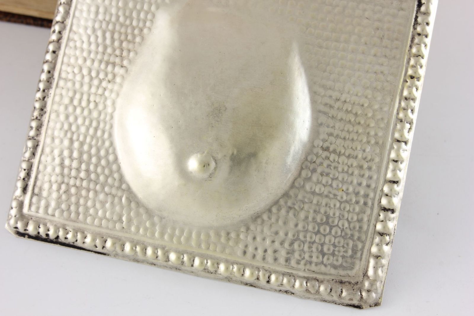 photo furniture Silver Plate Ladies Pregnant Belly Ex Voto. Religious Votive Offering.