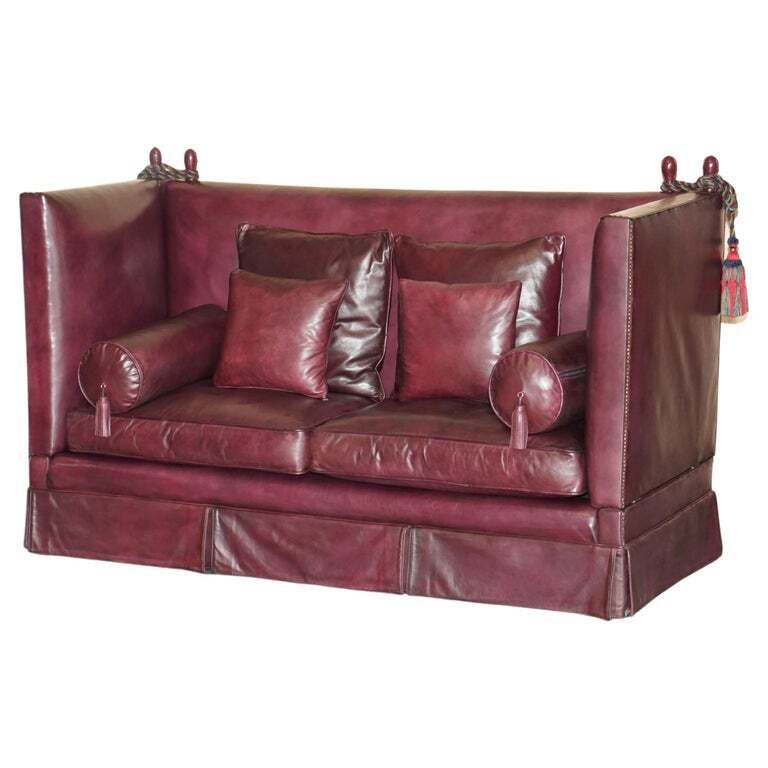 Fully Restored Antique Victorian Oxblood Knole Sofa Feather Filled Cushions