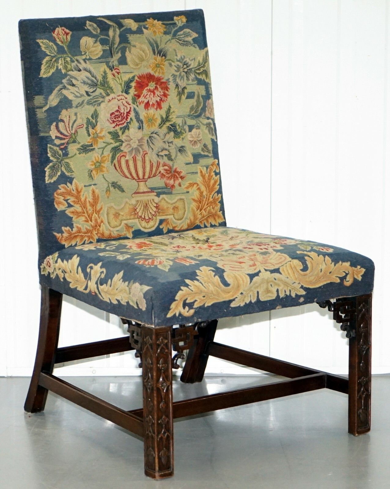 Rare Pair Of Thomas Chippendale Period 1760 Embroidered Chairs Ornately Carved photo furniture