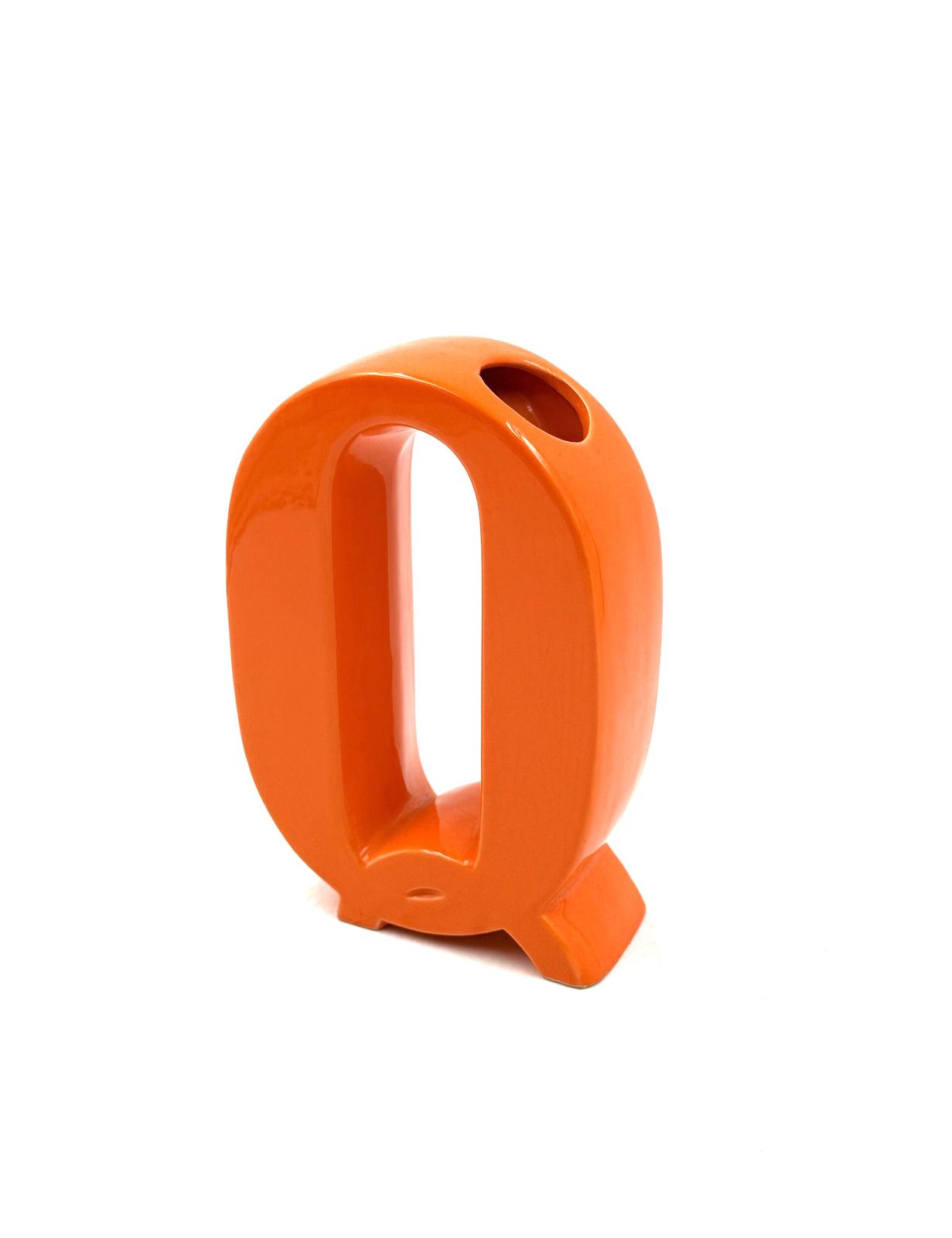 Space Age Orange Q Letter Shaped Ceramic Solifleur Vase, Marcel Radureau Ca. 1970 photo for sale