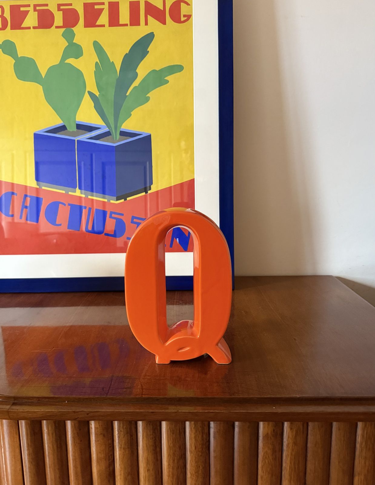 Space Age Orange Q Letter Shaped Ceramic Solifleur Vase, Marcel Radureau Ca. 1970 photo Home Decor