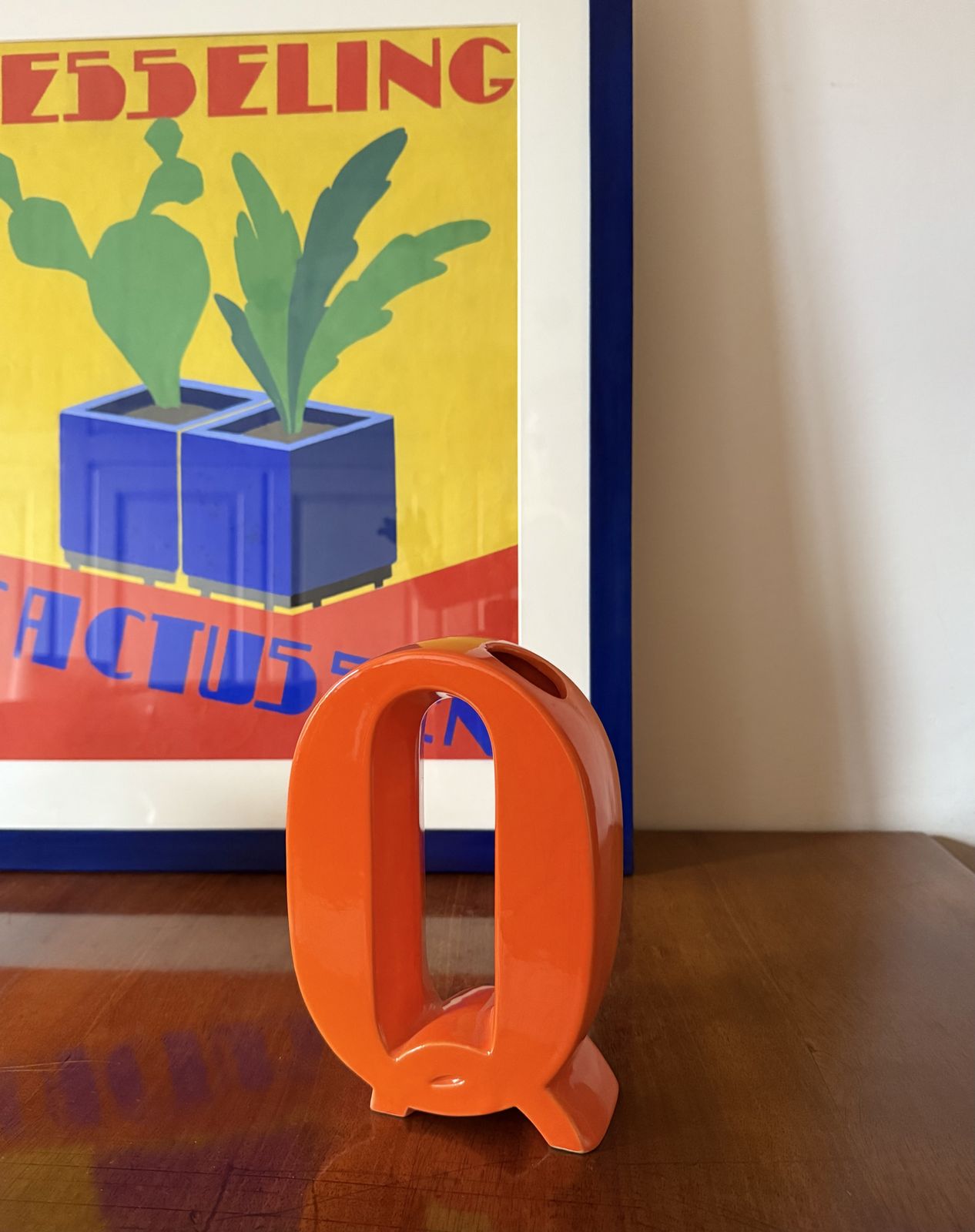Home Decor Space Age Orange Q Letter Shaped Ceramic Solifleur Vase, Marcel Radureau Ca. 1970 photo