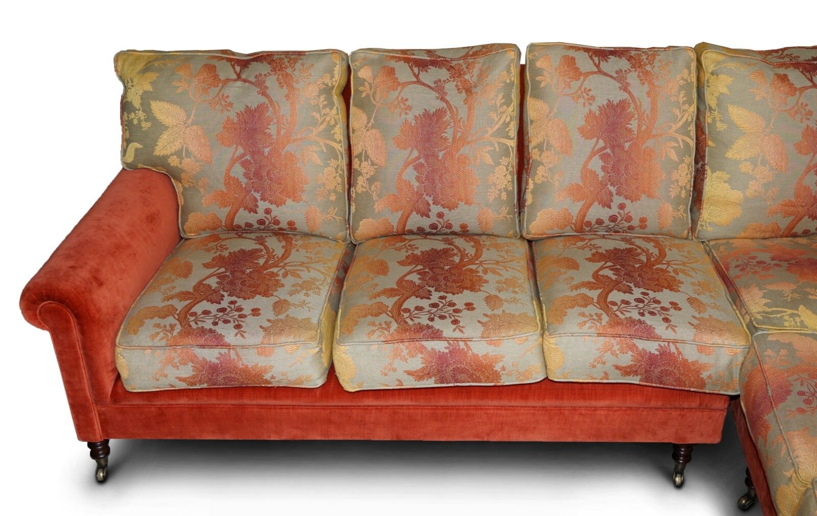 George Smith Signature Large 7 Seater Corner Sofa With Velour Floral Upholstery photo vintage