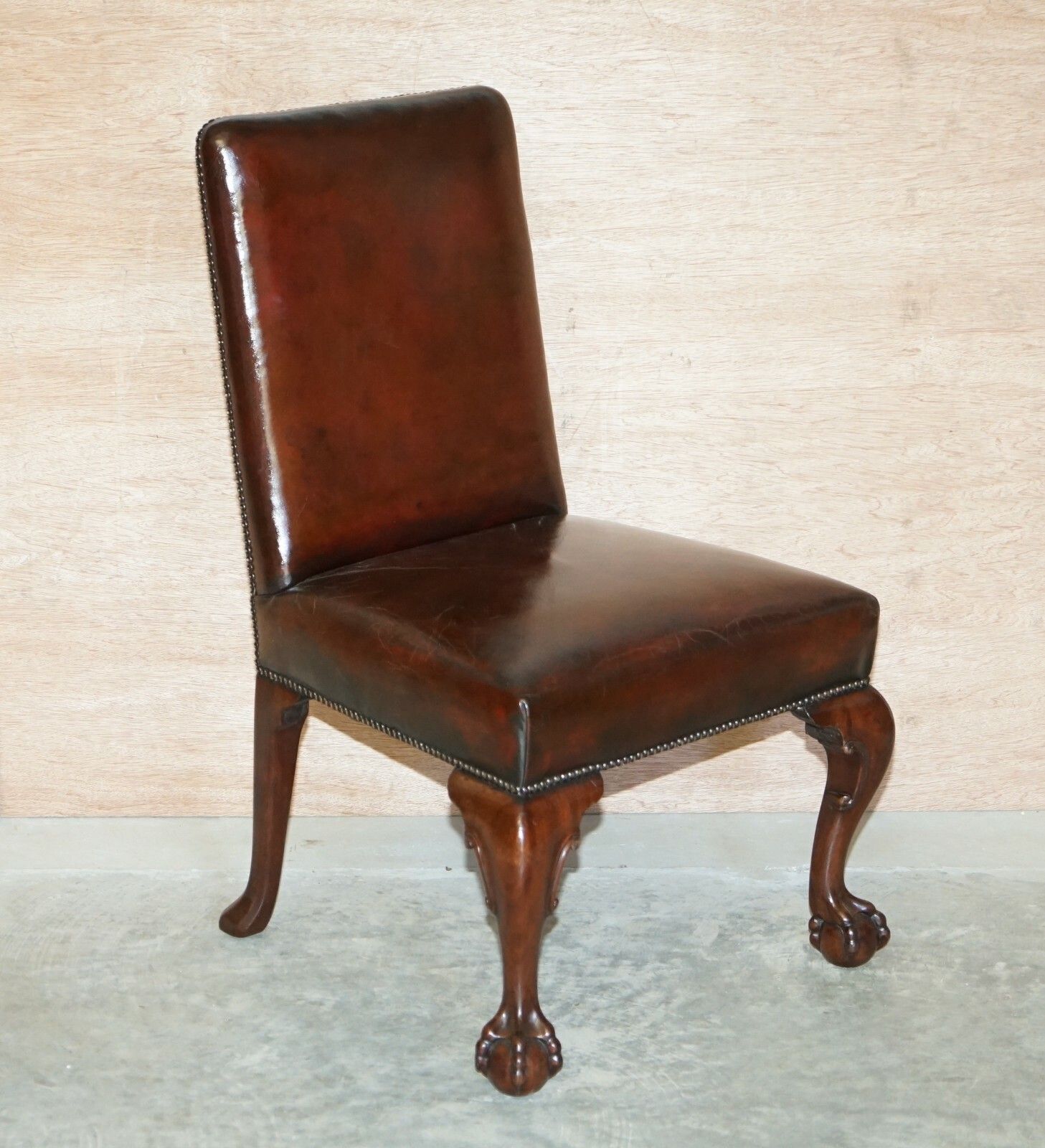 Six Stunning Fully Restored Brown Leather Mahogany Claw & Ball Dining Chairs 6 photo furniture