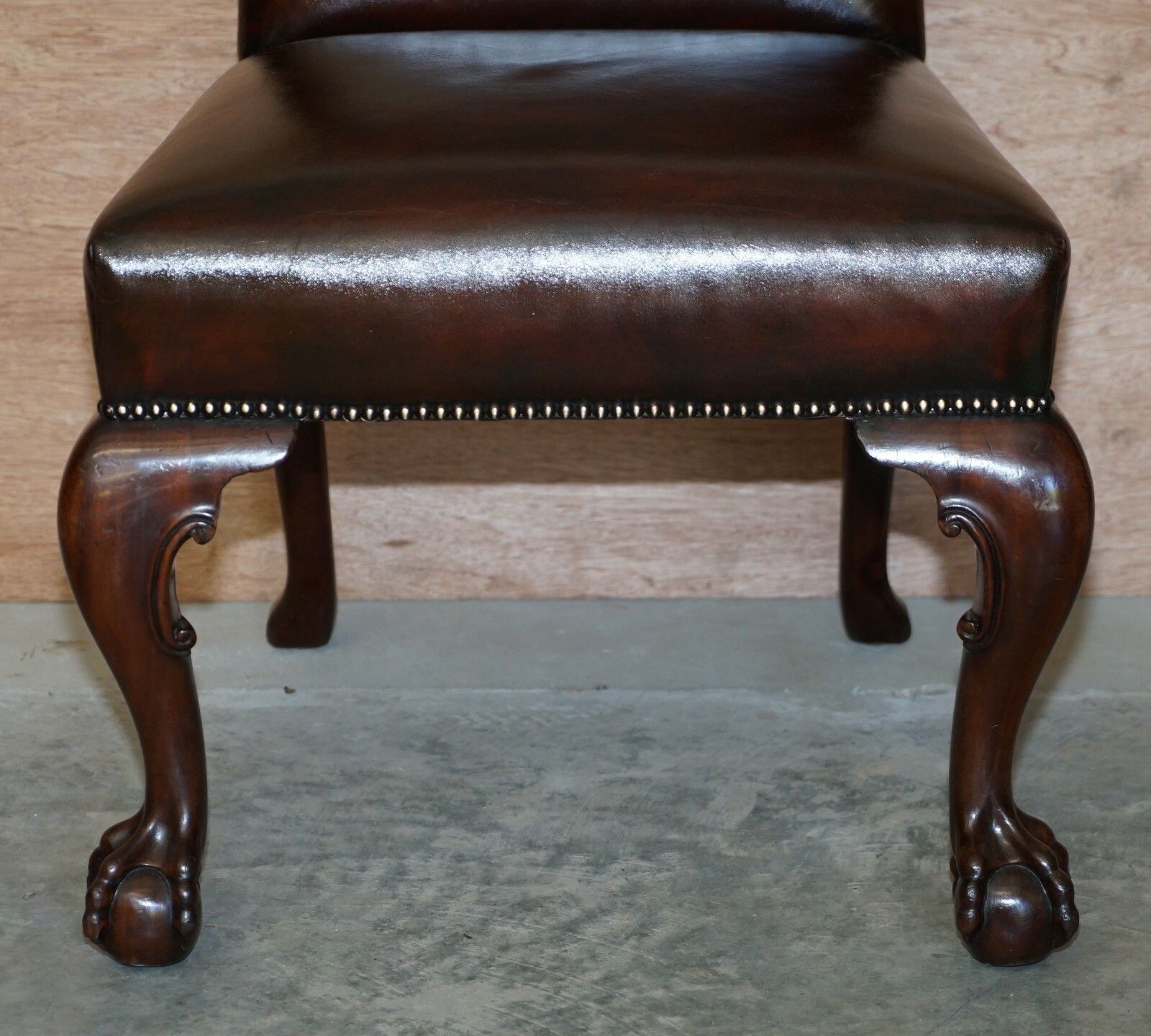 Six Stunning Fully Restored Brown Leather Mahogany Claw & Ball Dining Chairs 6 photo buy