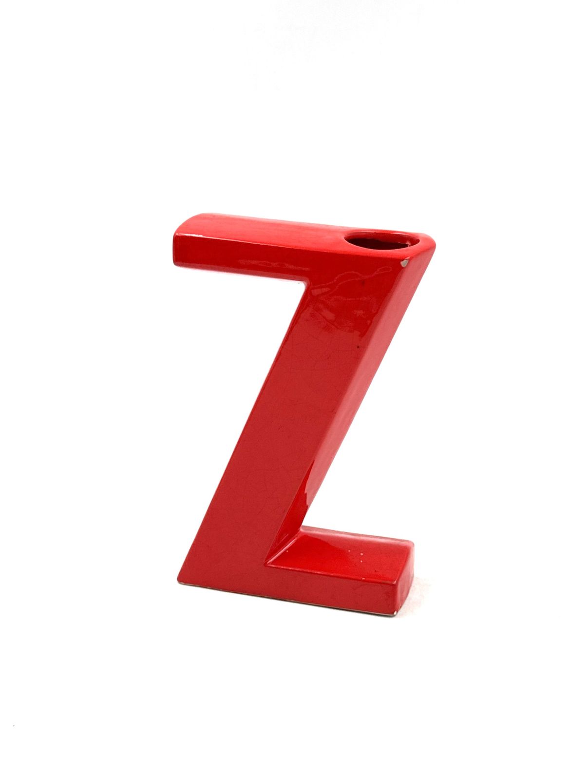Space Age Red Z Letter Shaped Ceramic Solifleur Vase, Marcel Radureau France Ca. 1970 photo Home Decor