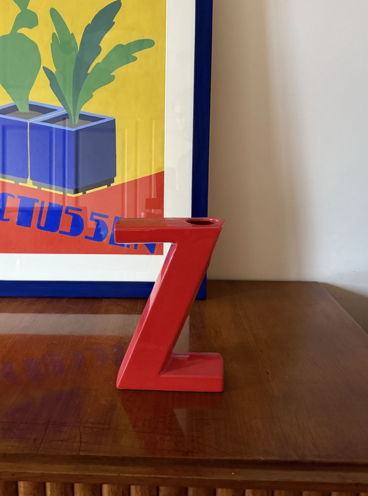 photo for sale Space Age Red Z Letter Shaped Ceramic Solifleur Vase, Marcel Radureau France Ca. 1970