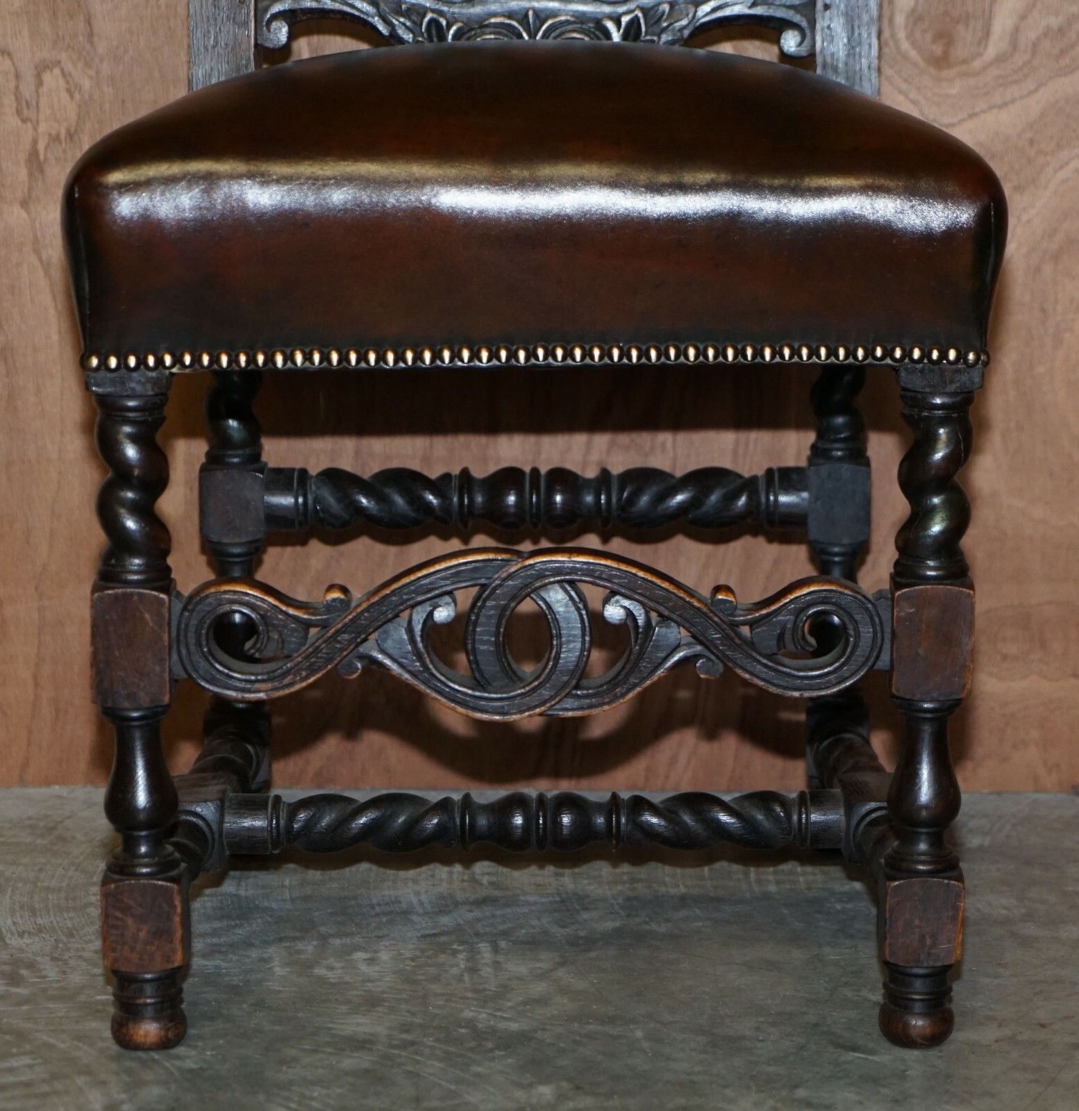 Eight Hand Carved Armorial Crest Coat Of Arms Antique Jacobean Dining Chairs photo vintage