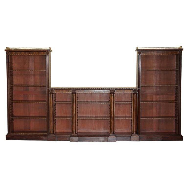 Important Antique William IV 1830 3.5 Meter Wide Library Bookcase Brass Gallery
