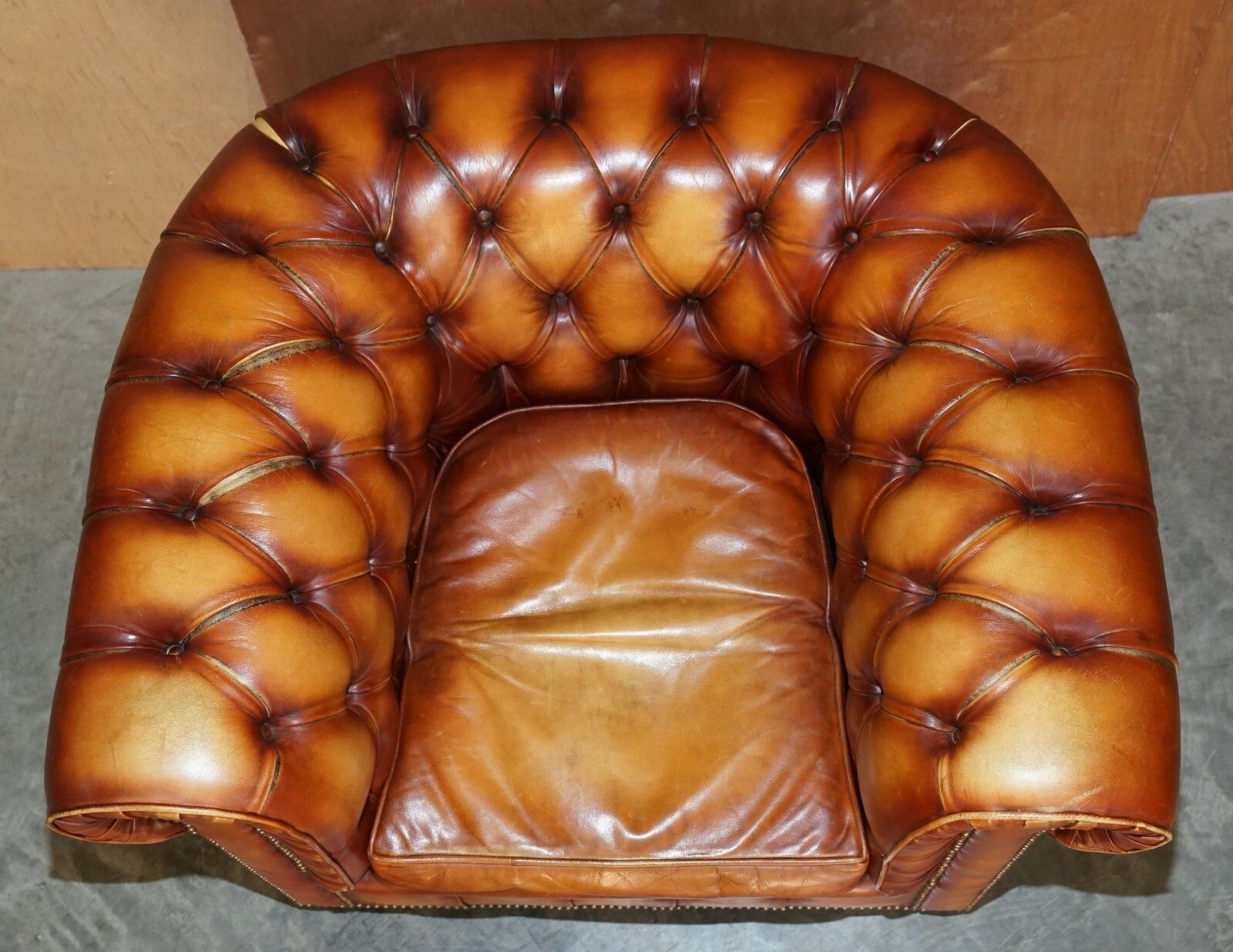 Old Chesterfield Club Three Piece Sofa & Pair Of Armchairs Suite Brown Leather photo buy