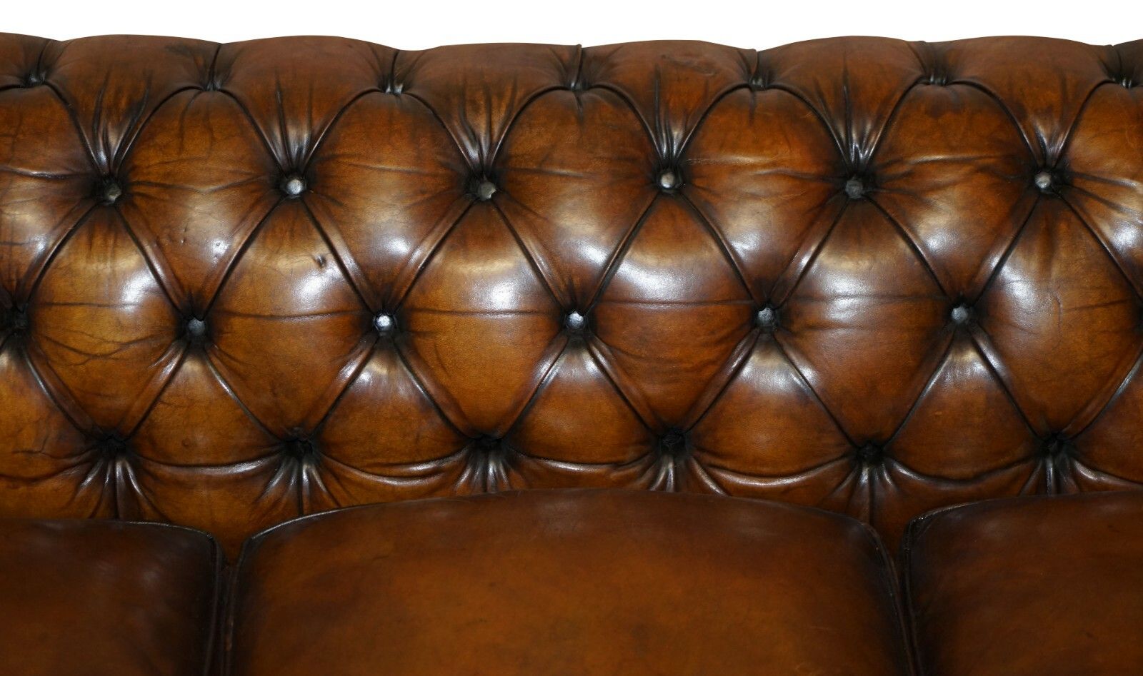 1960's Hand Dyed Restored Cigar Brown Leather Chesterfield Club Sofa English photo vintage
