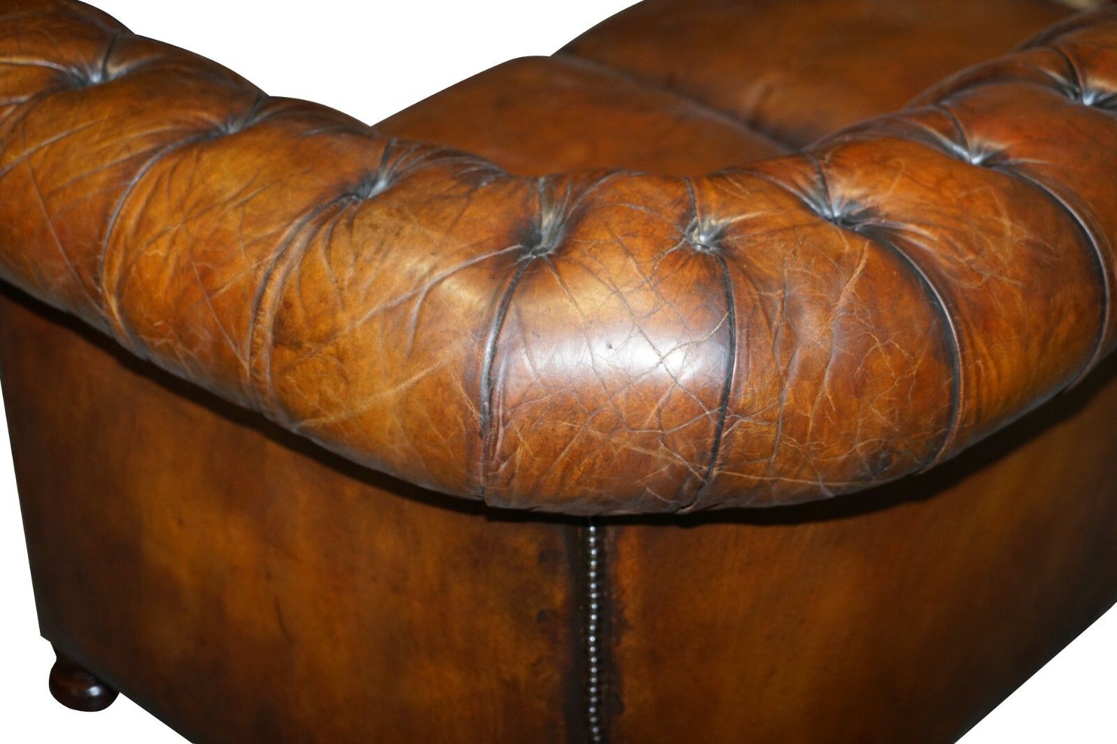 10000.0 1960's Hand Dyed Restored Cigar Brown Leather Chesterfield Club Sofa English photo