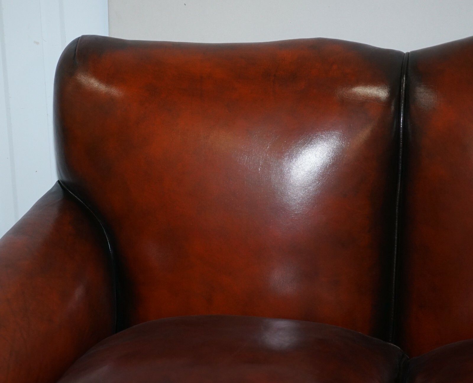 Restored Victorian Hand Dyed Brown Leather Sofa Claw & Ball Feet Feather Cushion photo vinterior