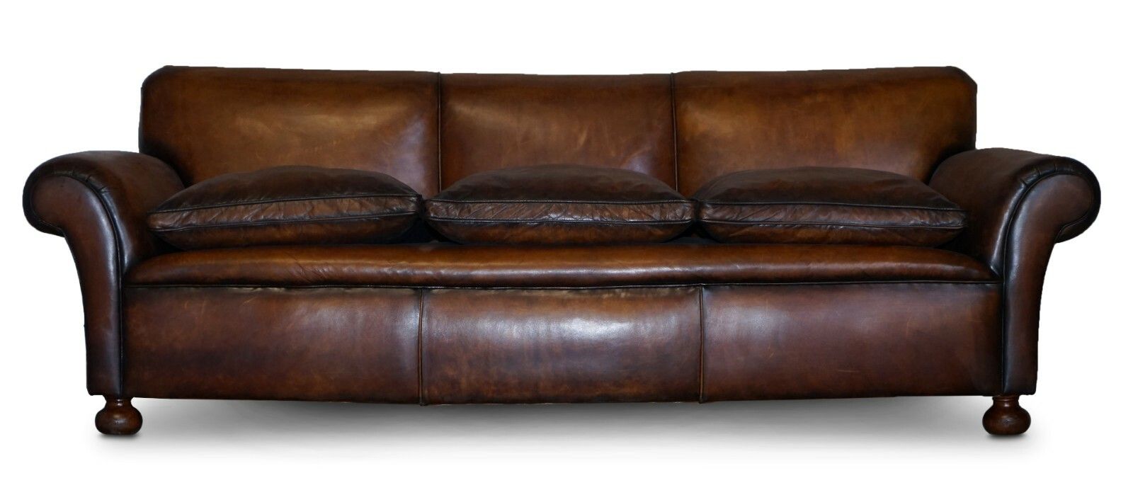 Restored Hand Dyed Brown Leather Antique Victorian 3 4 Seat Sofa Feather Seats photo furniture