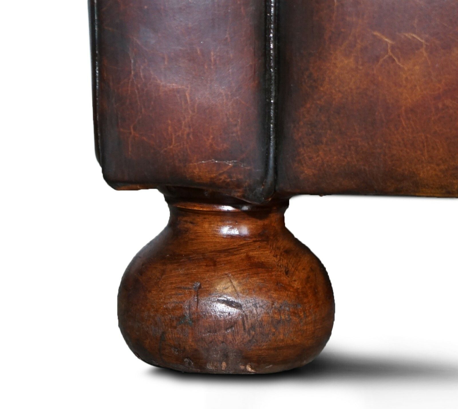 photo for sale Restored Hand Dyed Brown Leather Antique Victorian 3 4 Seat Sofa Feather Seats