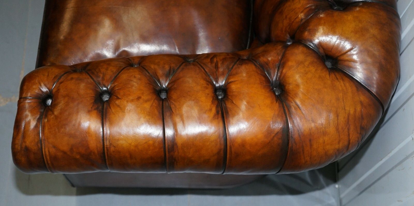 1930's Hand Dyed Restored Whisky Brown Leather Chesterfield Club Sofa English photo buy