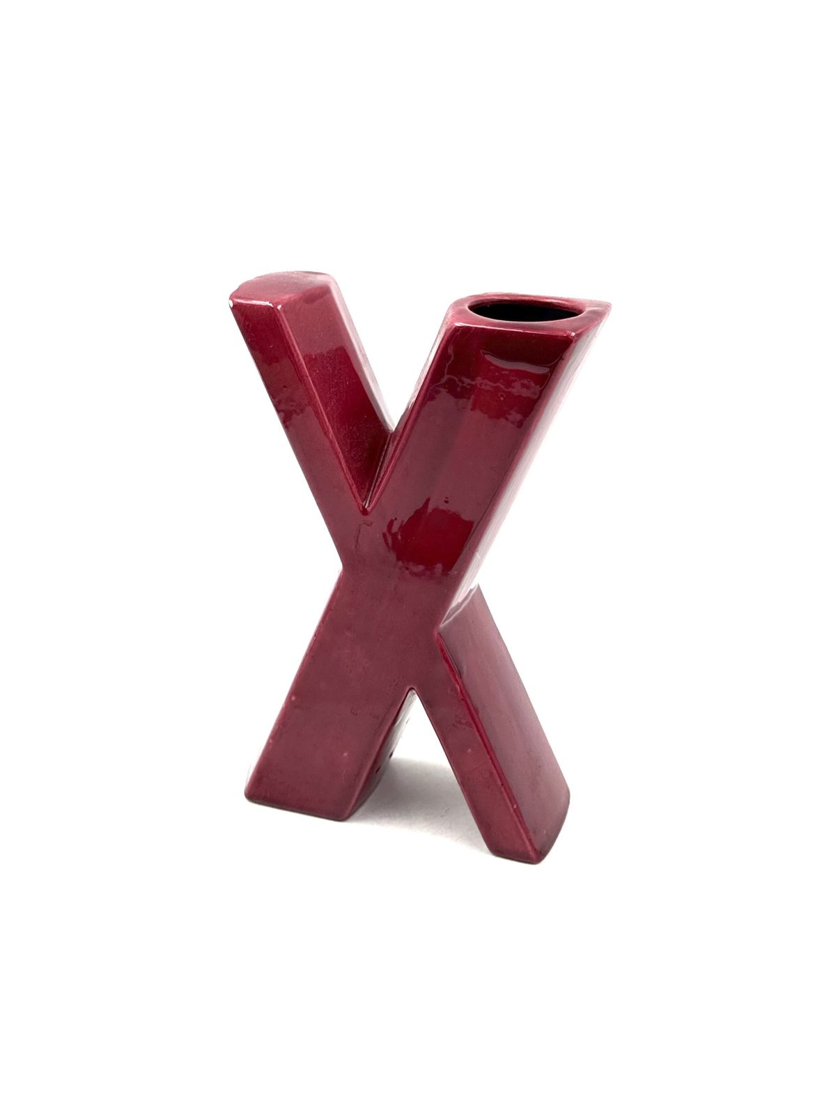 Space Age Red X Letter Shaped Ceramic Solifleur Vase, Marcel Radureau France Ca. 1970