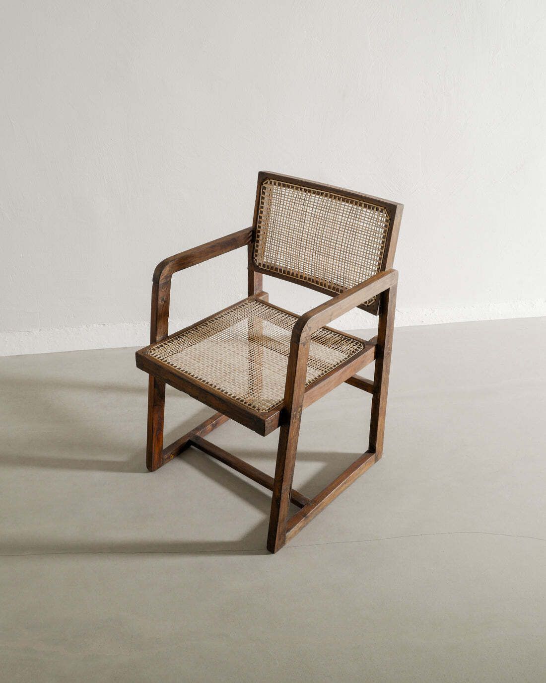 French Mid Century Wooden Dining "Box Chair" In Teak And Rattan By Pierre Jeanneret, 1950s photo Furniture