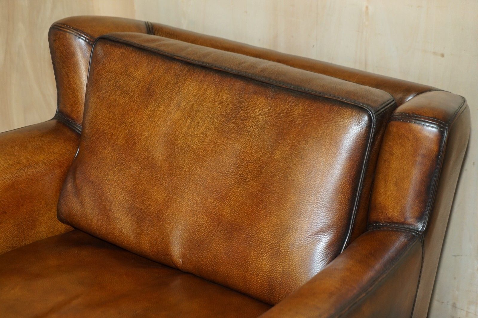 Pair Of Restored Baxter Berger Hand Dyed Cigar Brown Leather Love Seat Armchairs photo Furniture