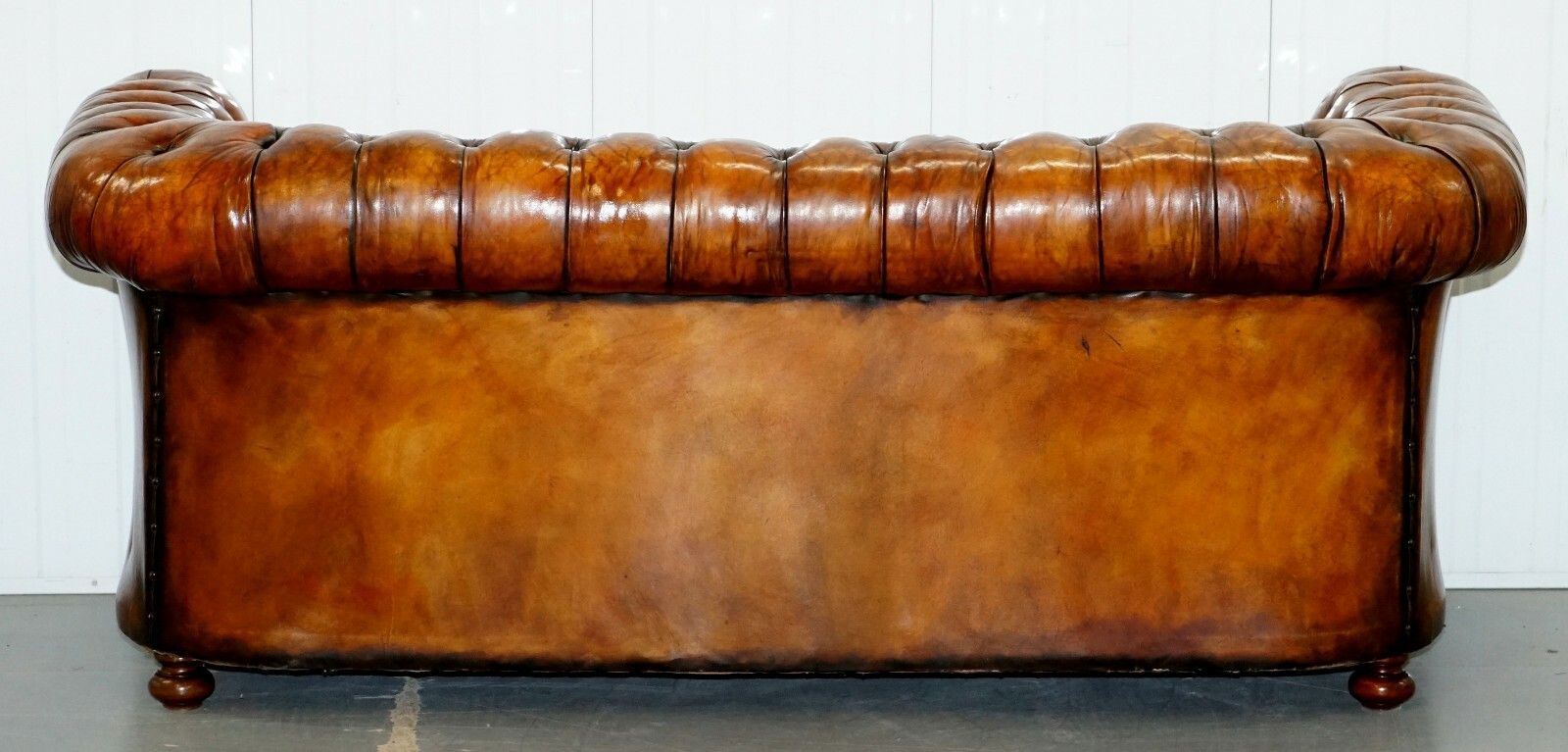 10000.0 Rare Circa 1900 Hand Dyed Fully Restored Whisky Brown Leather Chesterfield Sofa photo