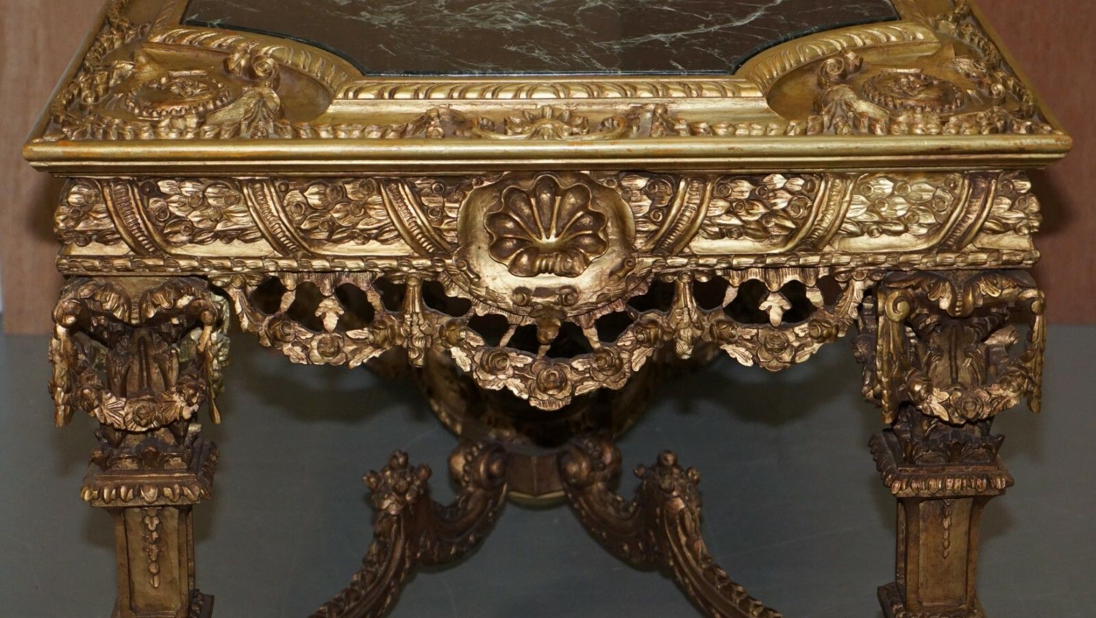 photo for sale Large Important 19th Century Continetal Carved Giltwood And Marble Centre Table
