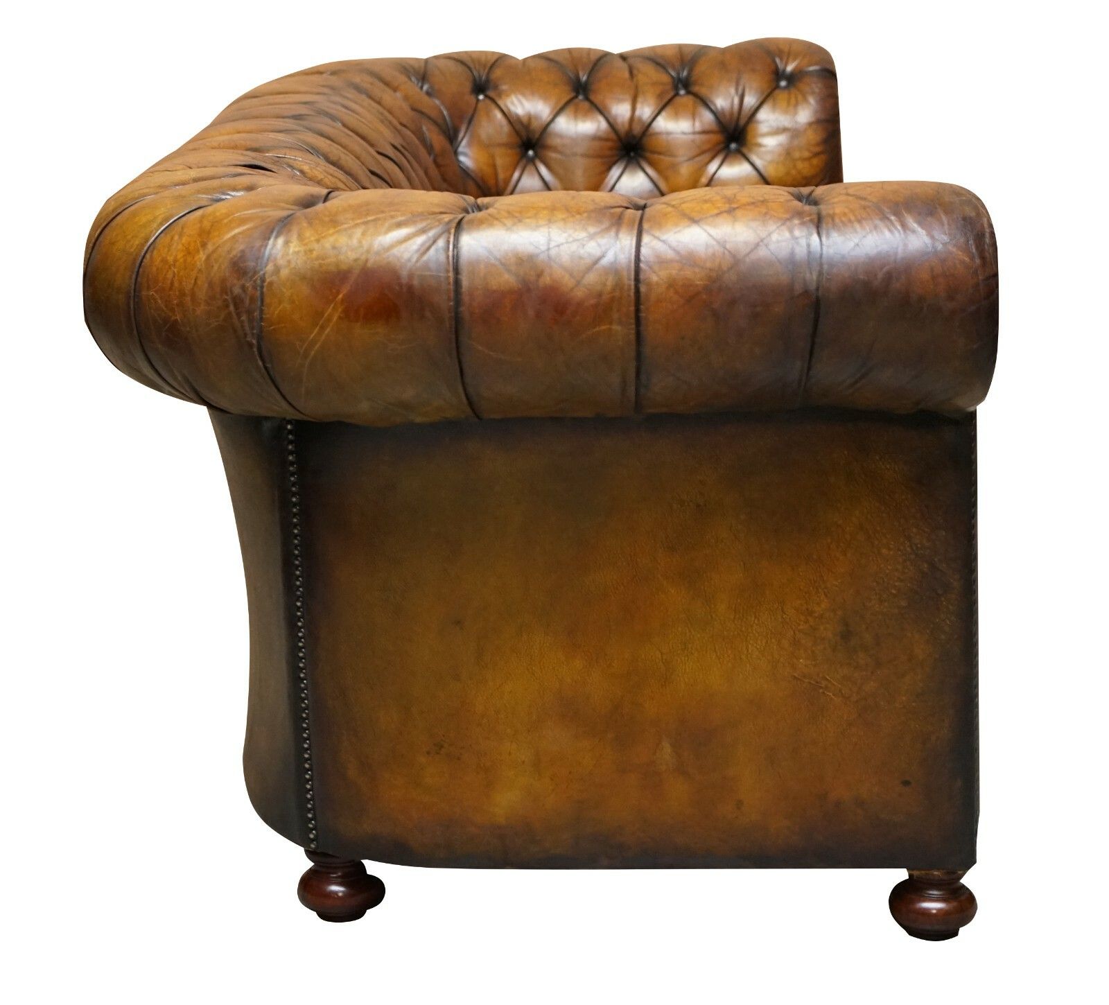 photo for sale 1950's Hand Dyed Restored Cigar Brown Leather Chesterfield Club Sofa English