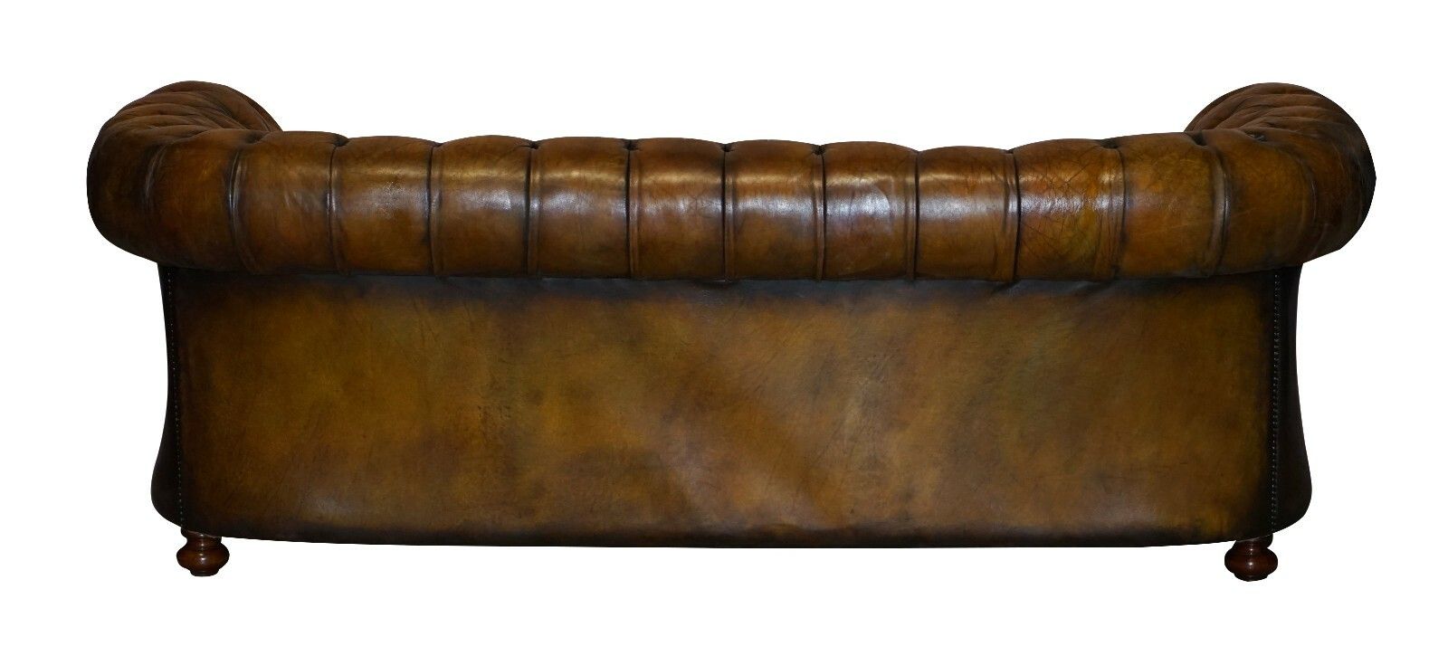 Furniture 1950's Hand Dyed Restored Cigar Brown Leather Chesterfield Club Sofa English photo