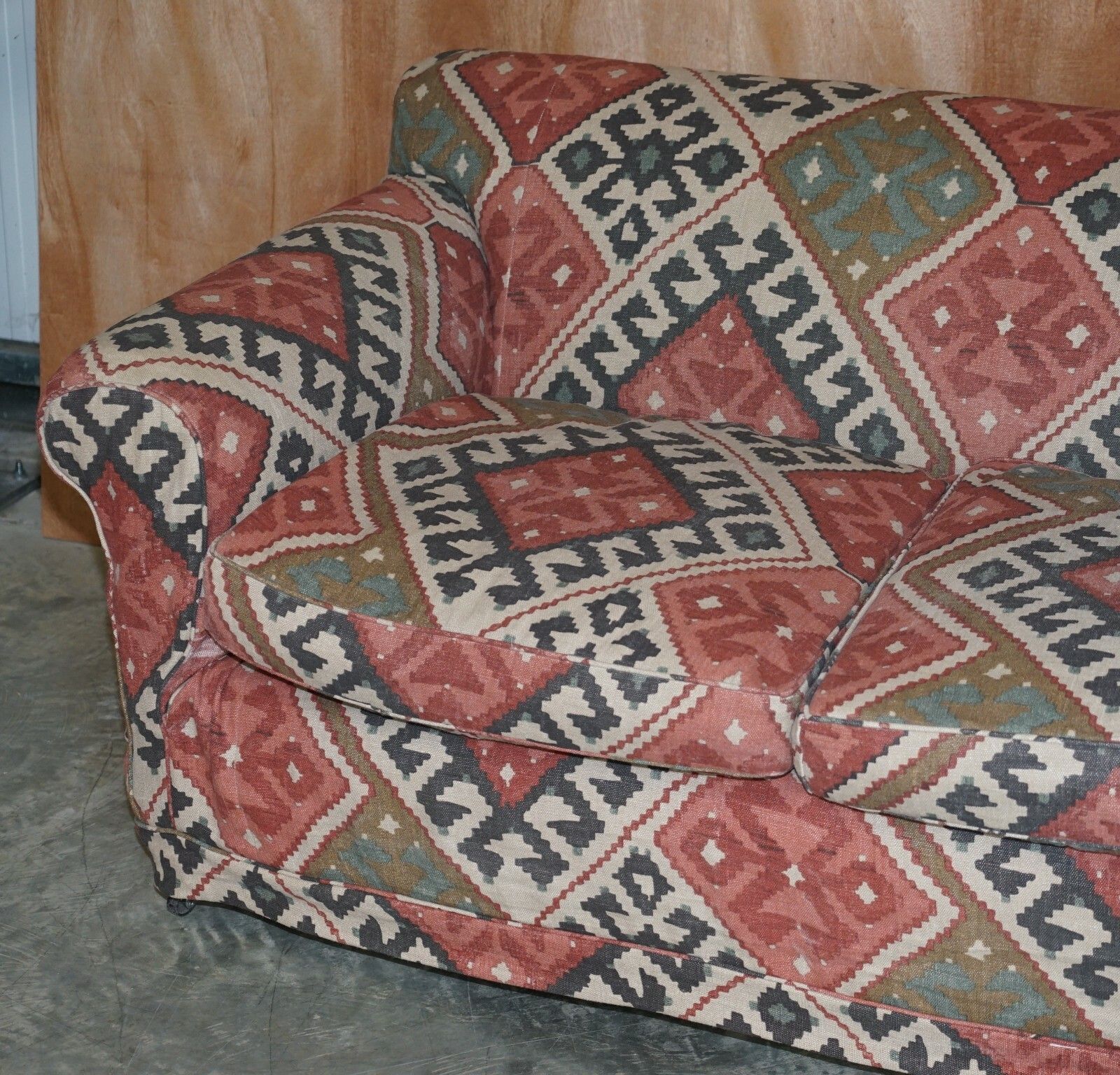 Exquisite Original Victorian Kilim Upholstered Sofa Mahogany Turned Front Legs photo for sale