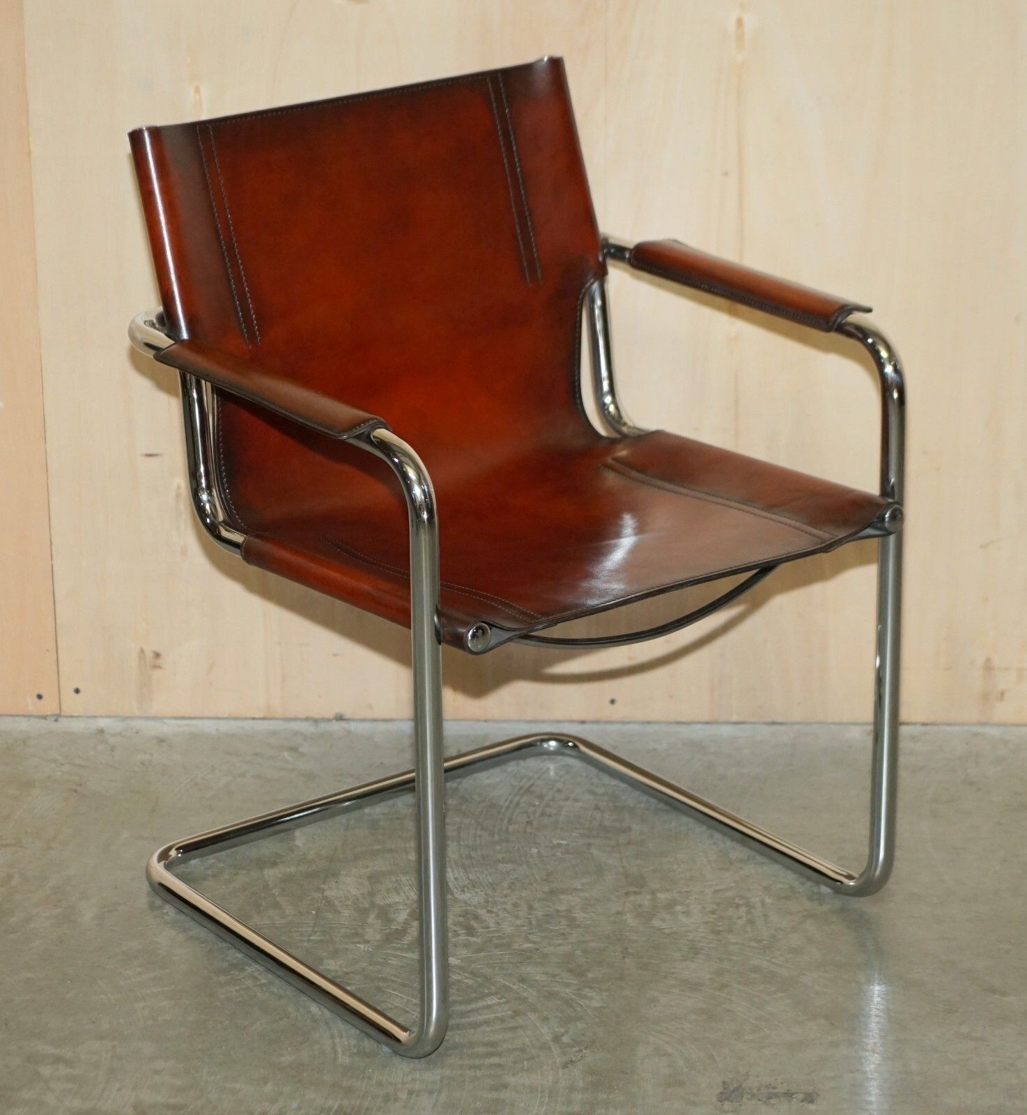 Four Vintage Matteo Grassi Mg5 Marcel Breuer Cognac Brown Leather Armchairs 4 photo for sale