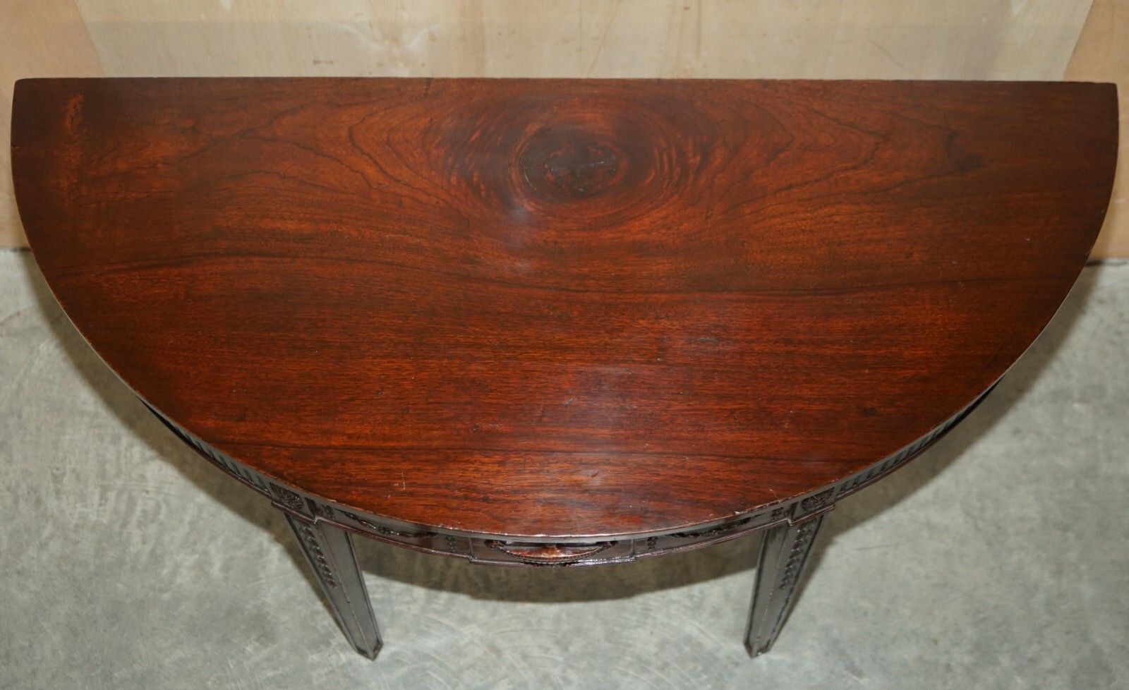 Fine Restored 18th Century Burl Mahogany Carved Adams Demi Line Console Table photo furniture