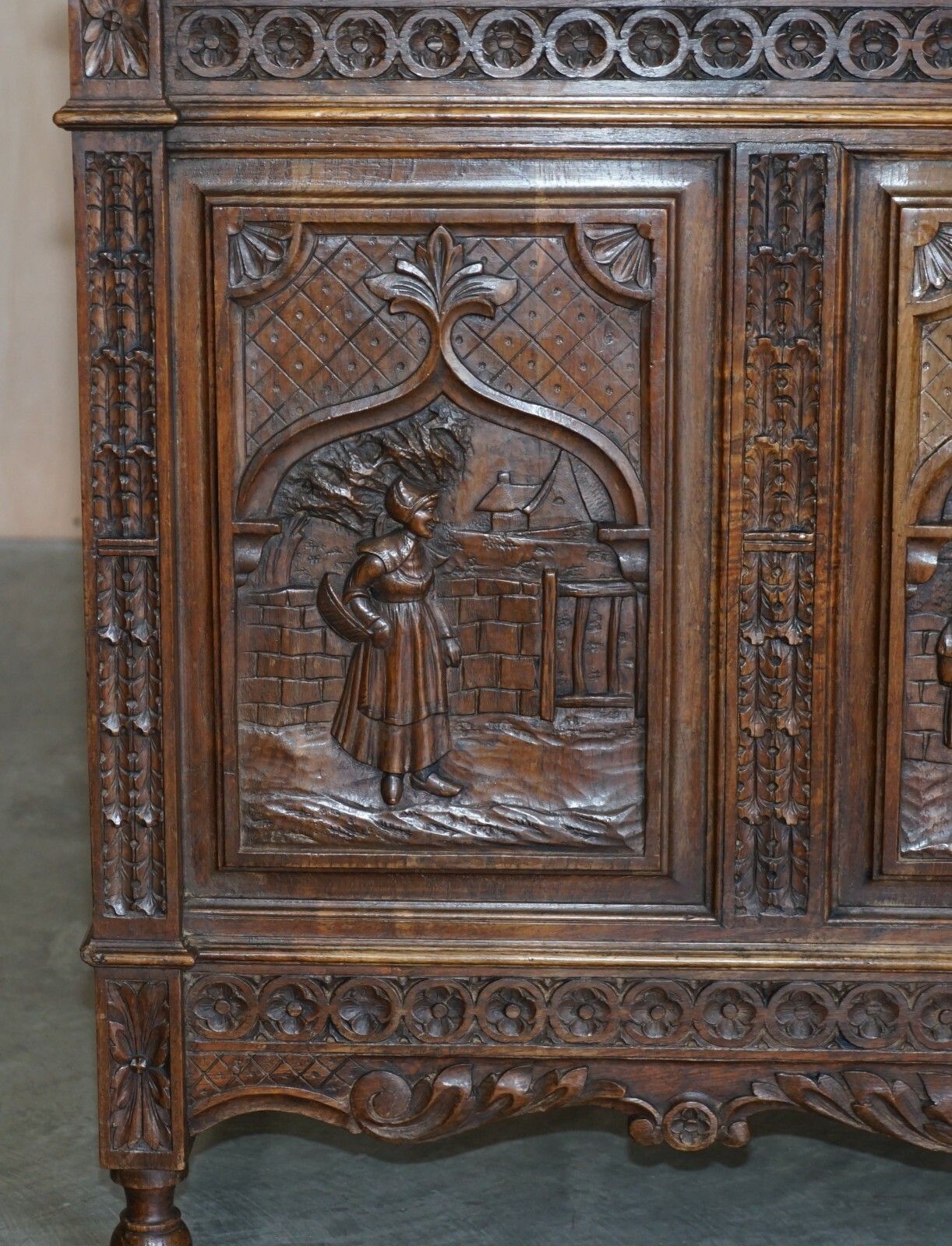 Antique Hand Carved Continental Oak Frame Bedstead Very Nicely Sculpted Part Set photo Furniture