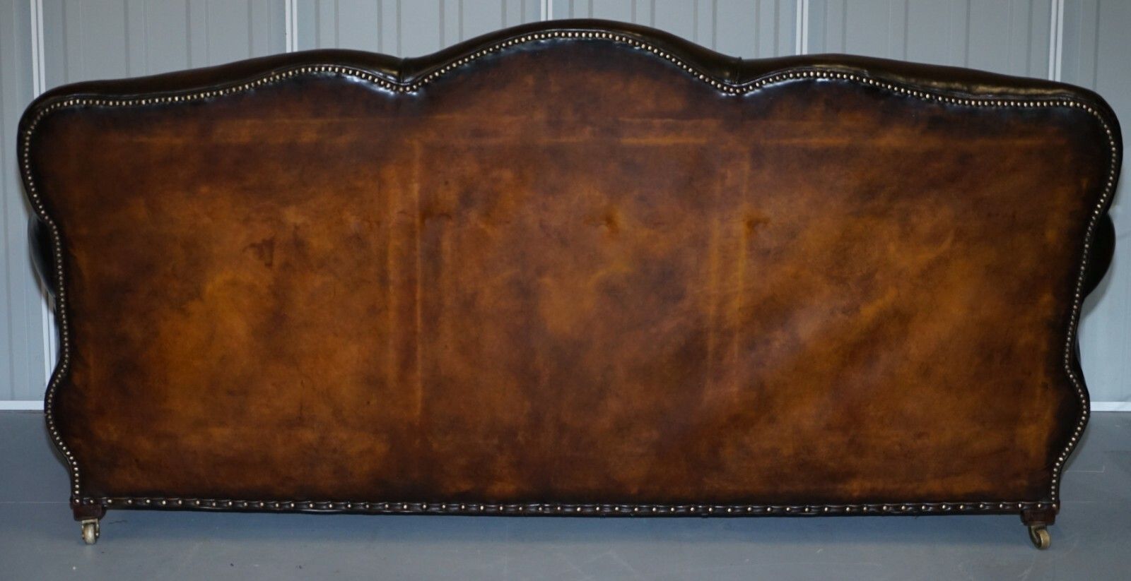 10000.0 Very Rare Fully Restored Gentleman's Club Moustache Back Brown Leather Sofa photo